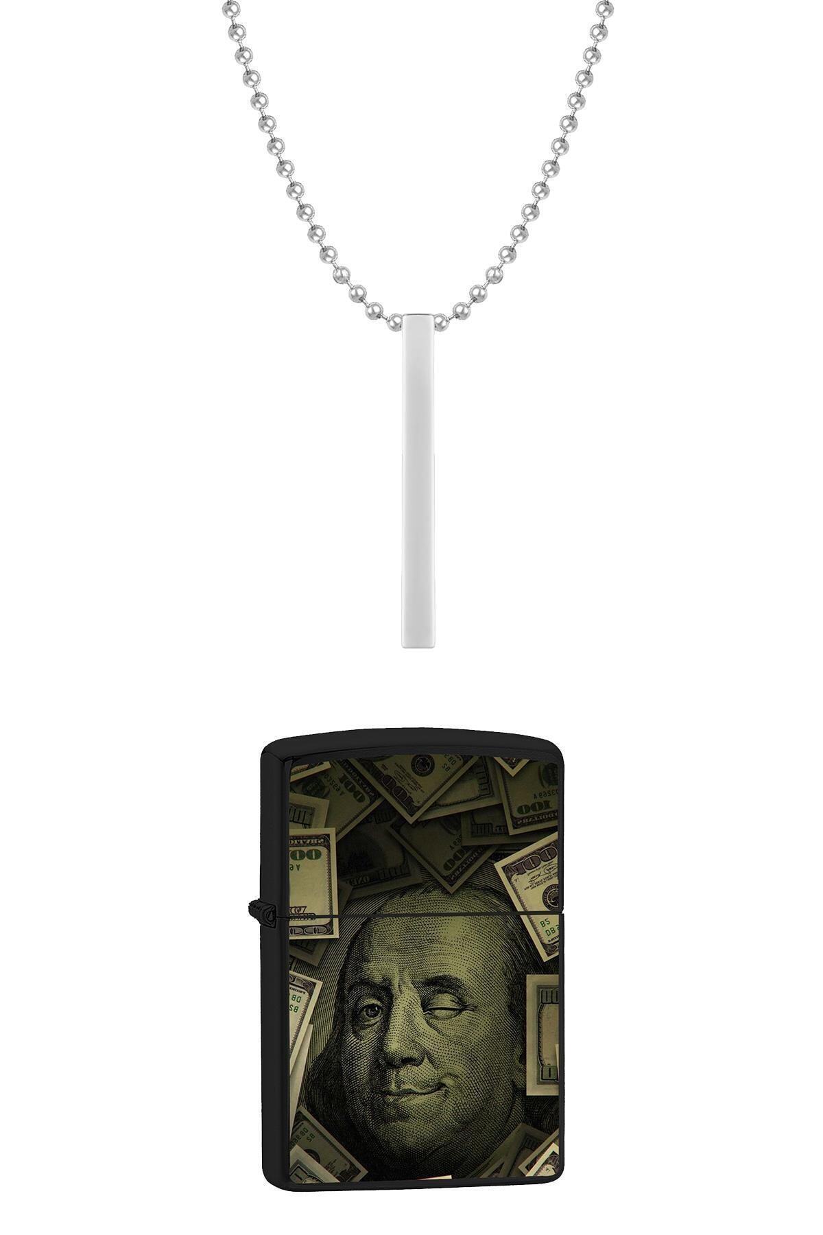 Noon Collection Noon Dolar Figürlü Siyah Çakmak Kolye Set Nn9215-02
