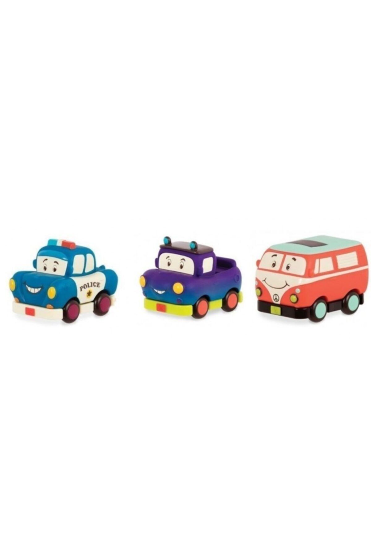 B.Toys B. Toys 3'lü Mini Çek-bırak Araba Seti - Polis/retro Van/jeep