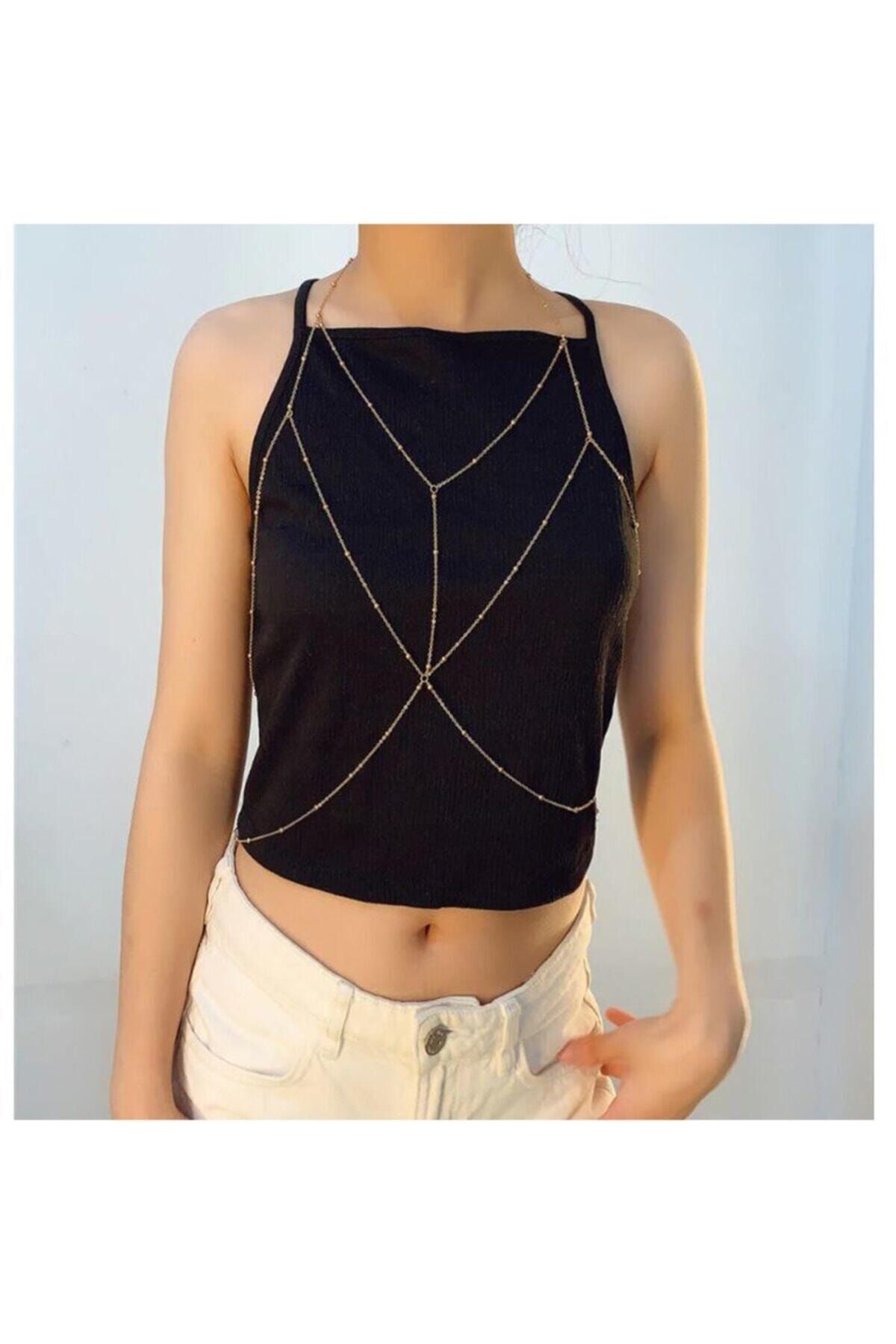Huban Takı Aksesuar Tekstil Kararmaz Mini Top Boncuklu Yeni Trend Vücut Zinciri - Vücut Aksesuarı