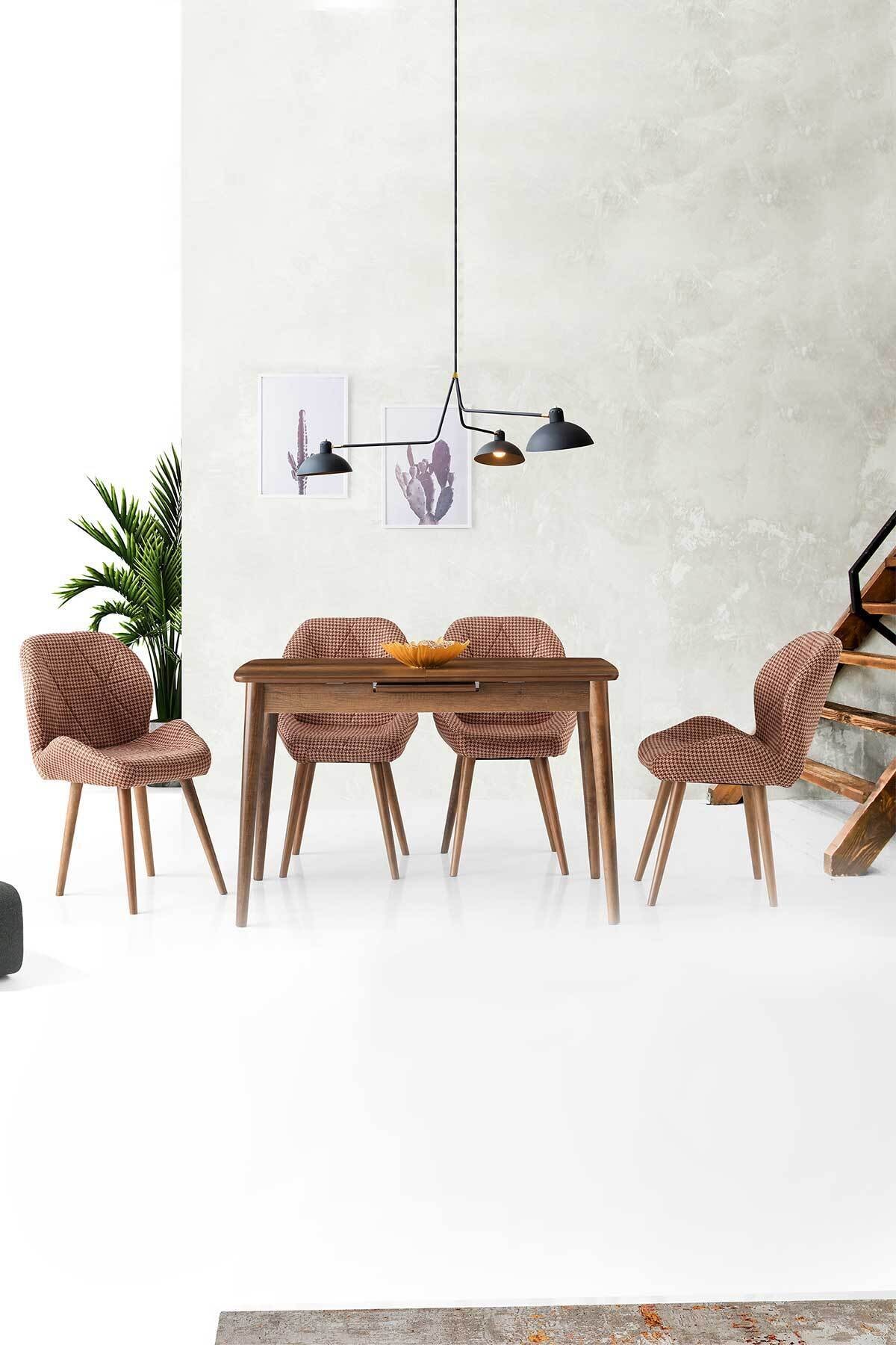Mobesko AVM Ceviz 80x130 Cm 6 Sandalyeli Açılabilir Yemek Ve Mutfak Masa Takımı