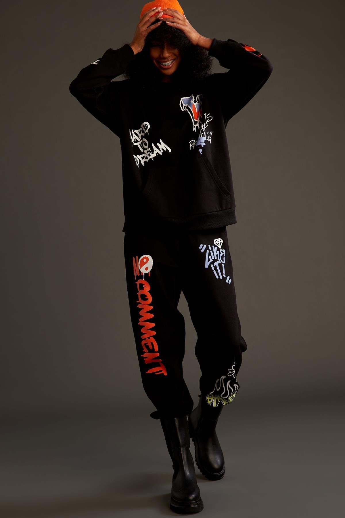 DeFacto Coool Grafiti Baskılı Cepli Relax Fit Jogger Eşofman Altı