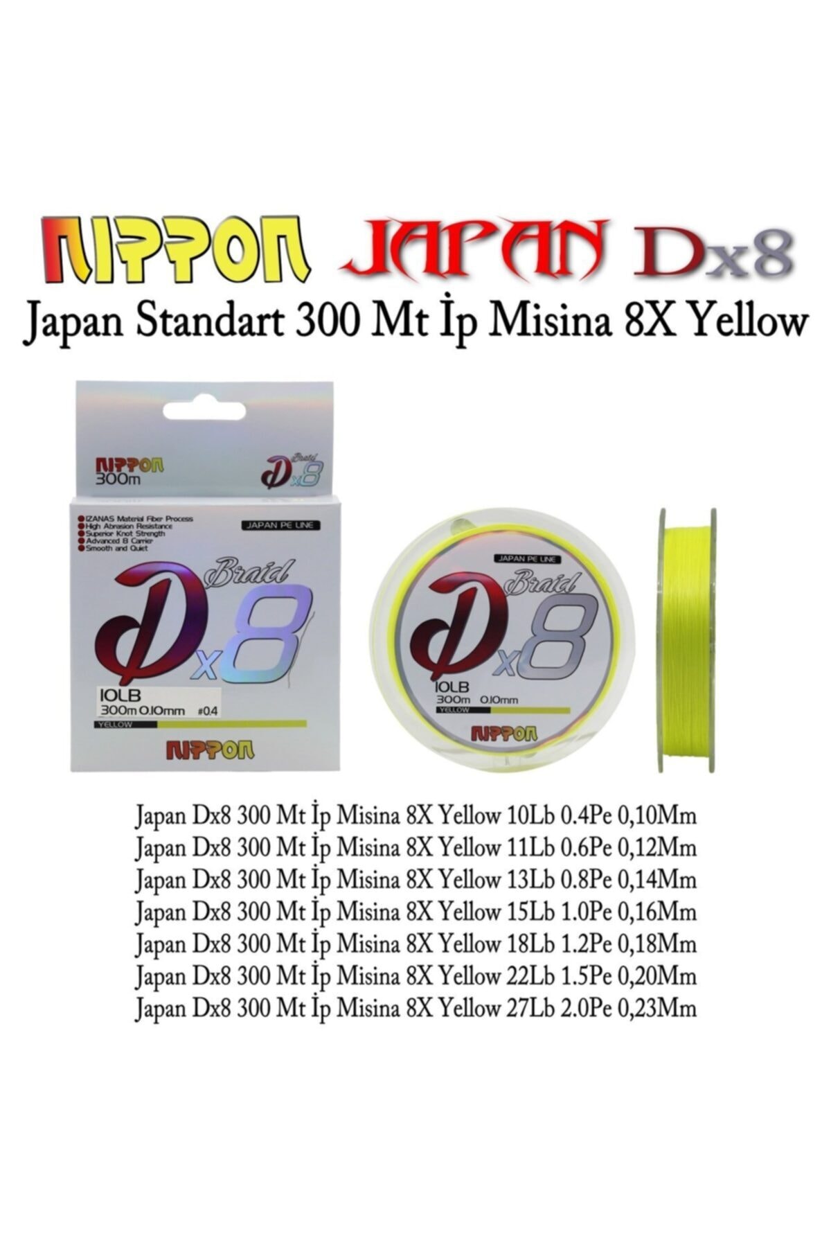 NIPPON Japan Dx8 300 Mt Ip Misina 8x Yellow Kalınlık :0,14 Mm Kalınlık :0,14 Mm