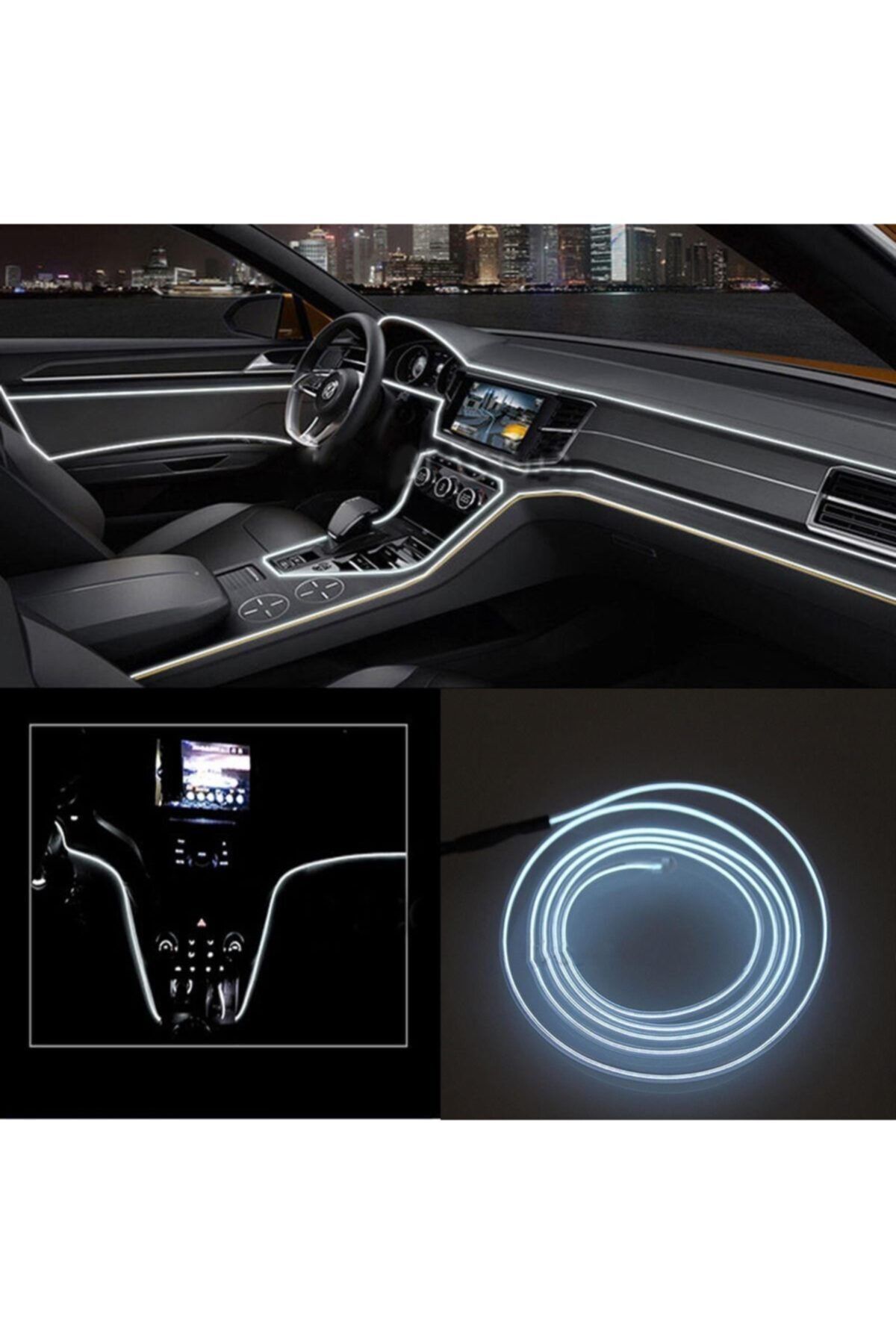 VEGALEDMARKET Araç Içi Aydınlatma Ip Neon Led Fitilli Elastik Işık Beyaz