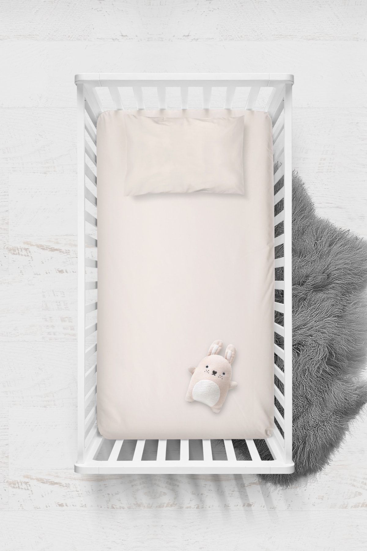 Wheeppo %100 Pamuk Pazen Lastikli Çarşaf Seti - Krem - 70x140+35x45
