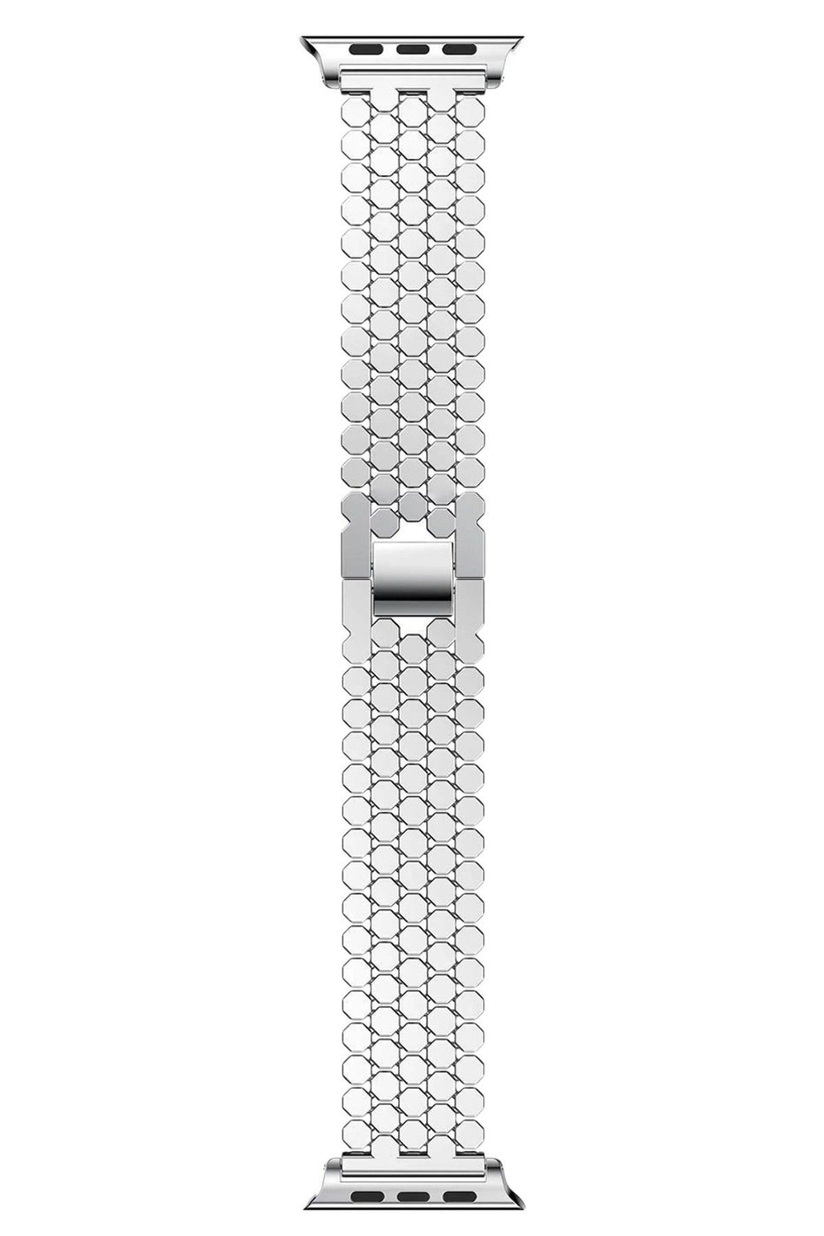 Fibaks Apple Watch 2 3 4 5 6 7 Se Nike 42 44 45mm A+ Kalite Kordon Kayış Bileklik Bal Peteği Çelik Loop