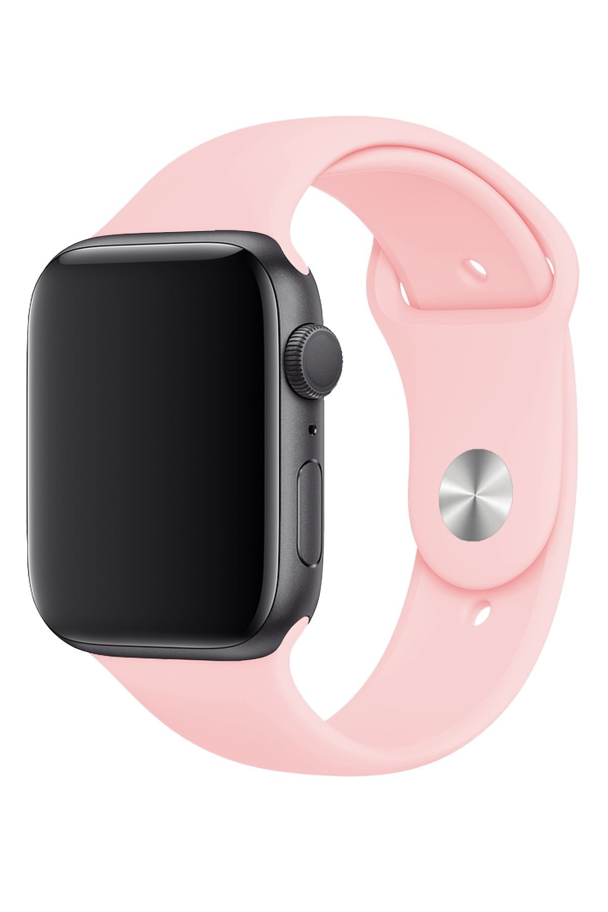 Fibaks Apple Watch 2 3 4 5 6 7 Se Nike 42 44 45 mm Uyumlu Pembe Kordon Kayış Bileklik Klasik Silikon