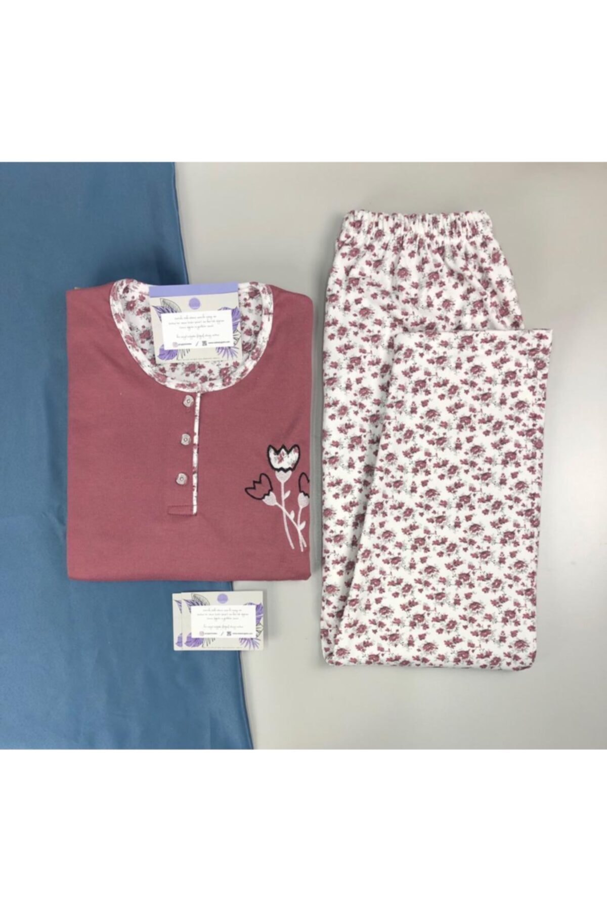 Meba Yeni Sezon Kadın Kışlık Çiçek Desenli Gül Kurusu Melisa Pijama Takımı