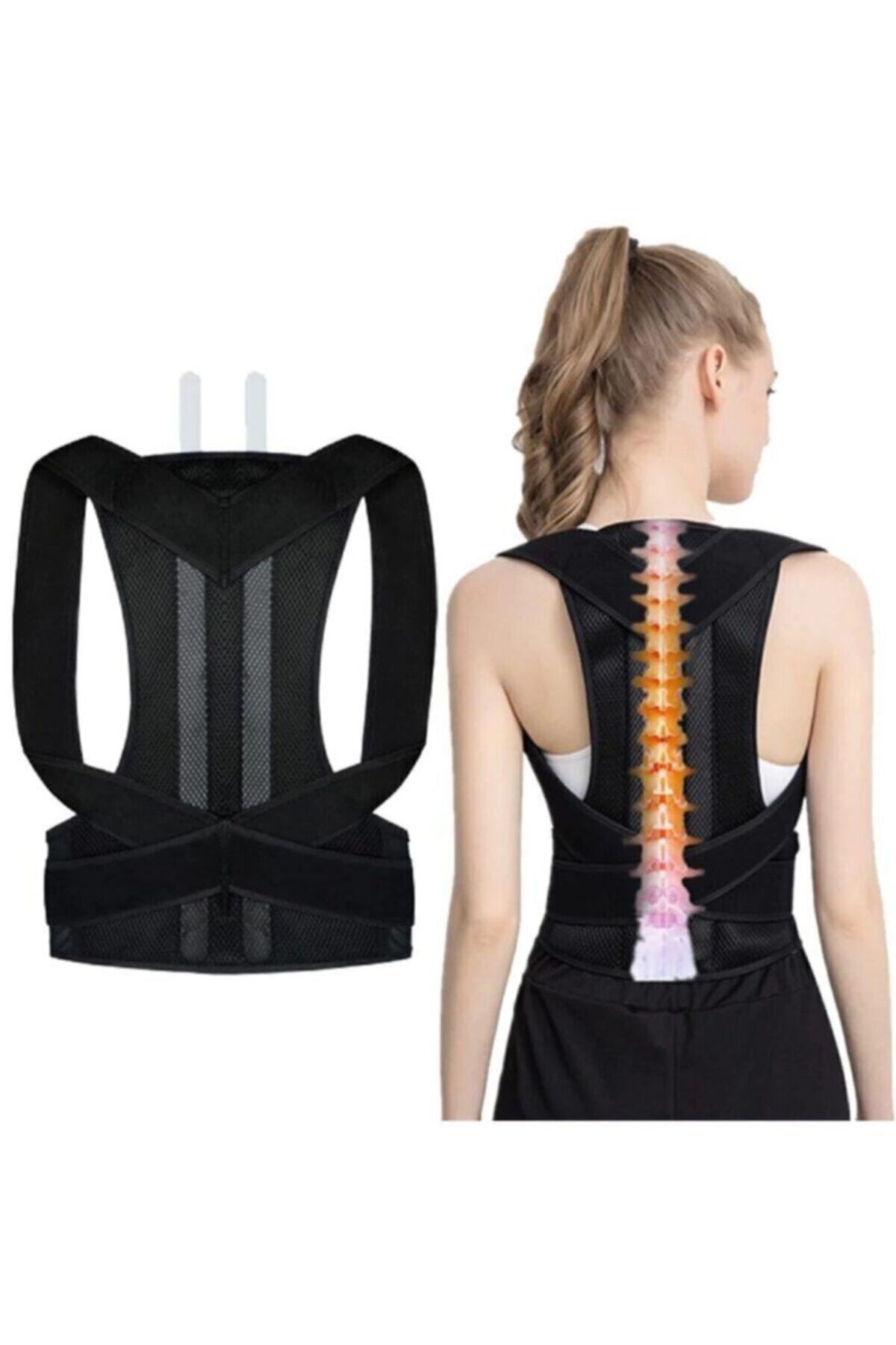 Yeşilyurt Corset Unisex Siyah Misinalı Kamburluk Önleyici Sırt Dik Duruş Korsesi