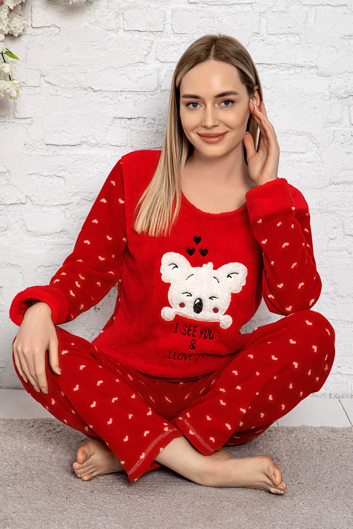 nisaNCa Kışlık Peluş Polar Kadın Pijama Takımı