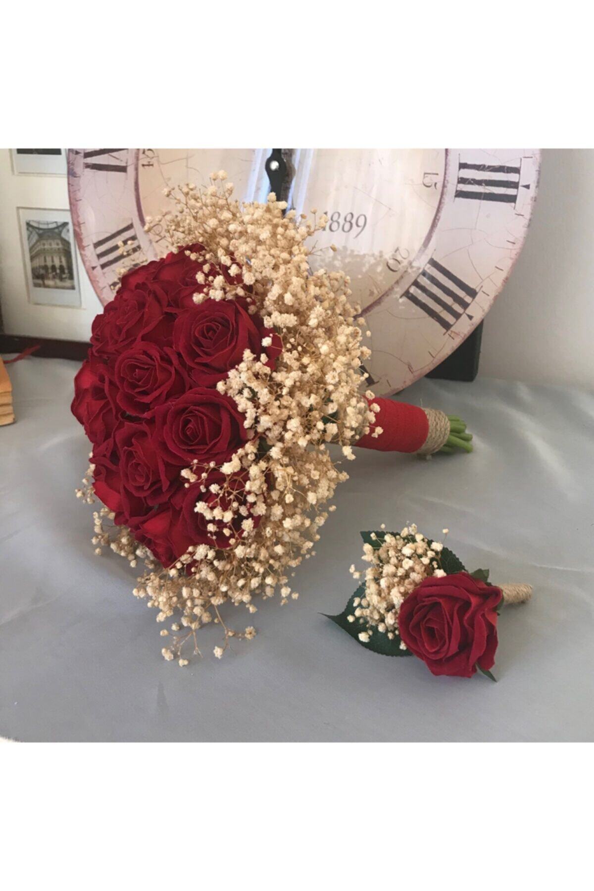 ALVER Florella Beyaz Islak Lale Mor Cipso Gelin Nişan Buketi Ve Damat Yaka Çiçeği