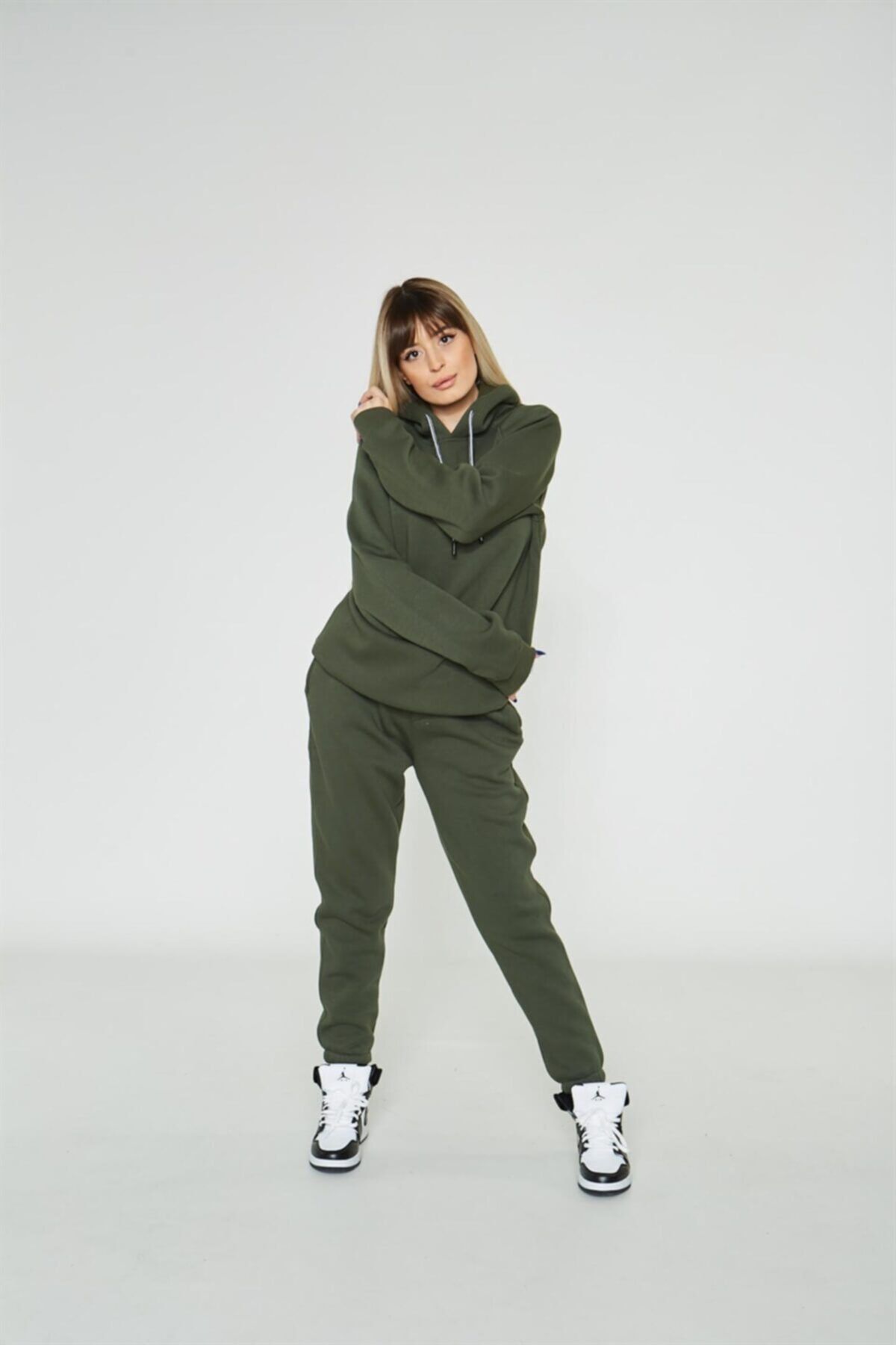The Champ Global Unisex Haki Oversize Kapüşonlu Basic Eşofman Takımı