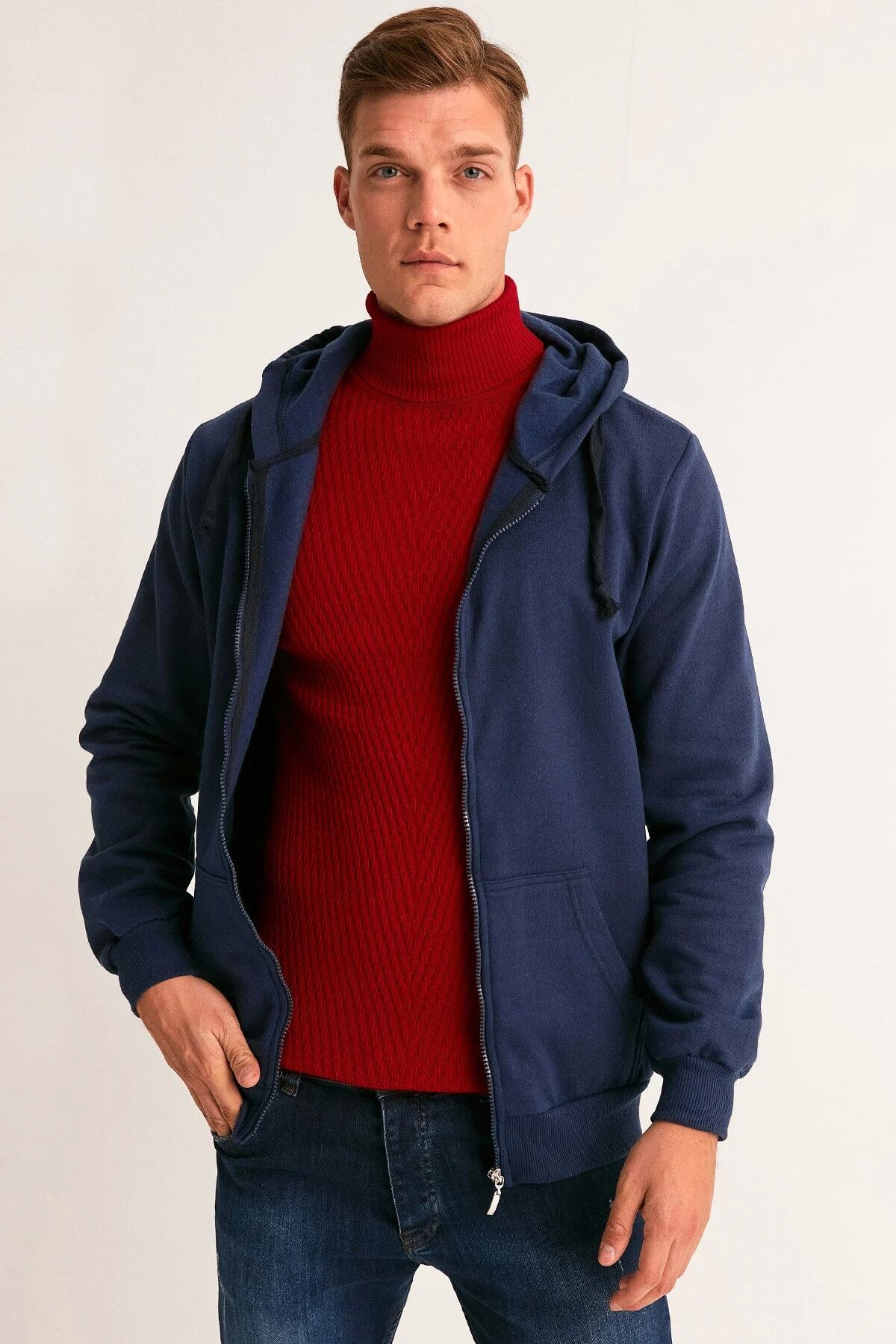 Fulla Moda Fermuarlı Kapüşonlu Sweatshirt