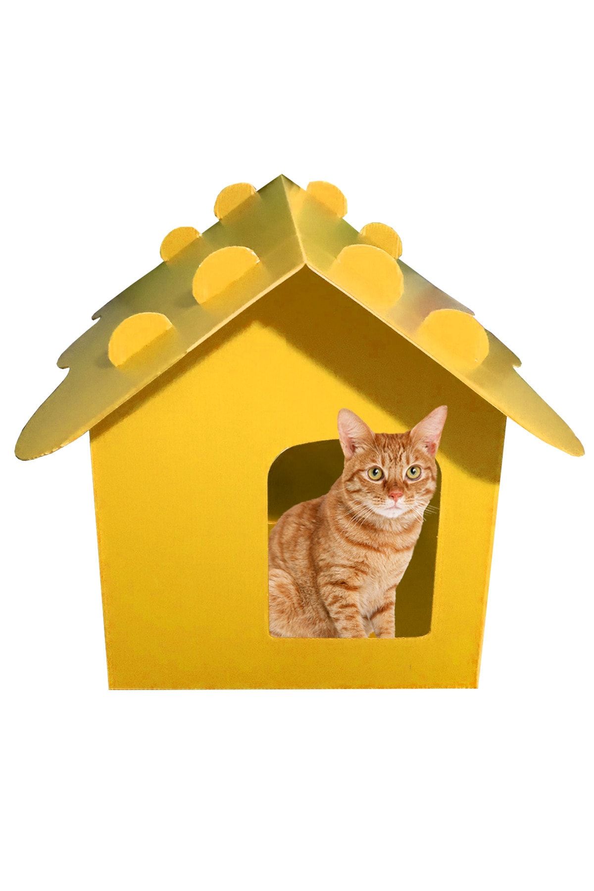 Pati Mama Çatılı Su Geçirmez Pp Patili Plastik Dış Mekan Kedi Evi (45X43X35CM) - Sarı