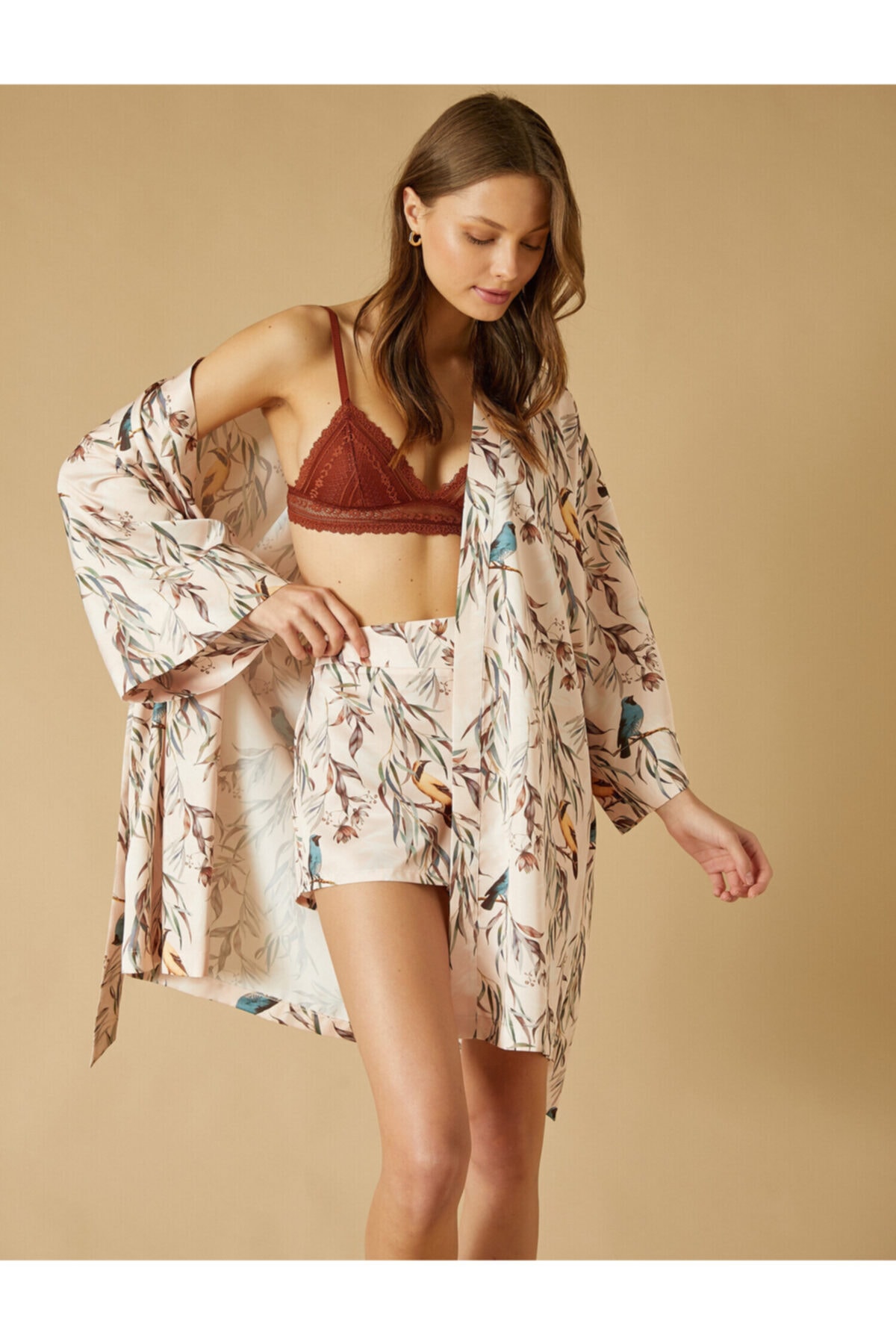 Koton Desenli Kuşaklı Sabahlık