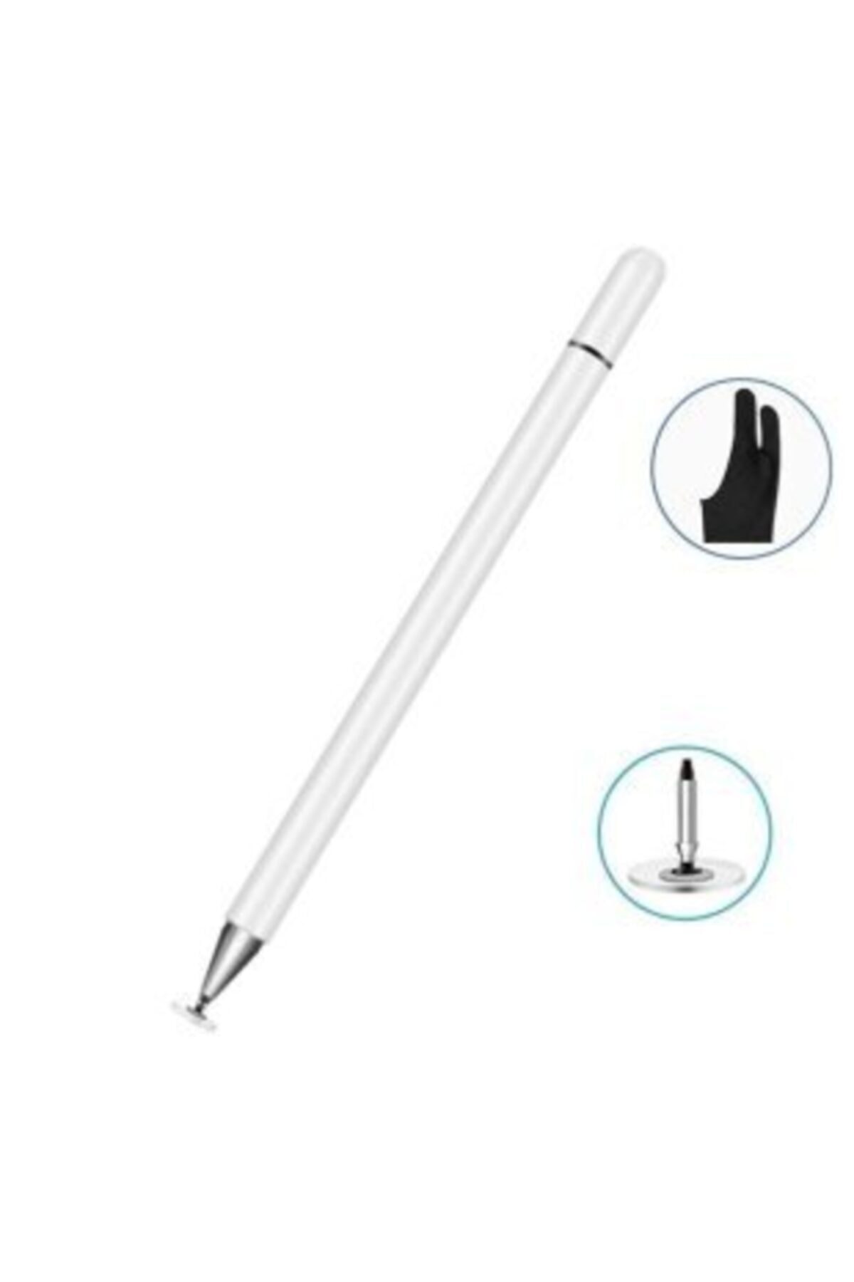 yarbay Universal Ipad Dokunmatik Tablet Kalem + Eldiven + Yedek Uç _goojodoc_styluskalem_beyaz