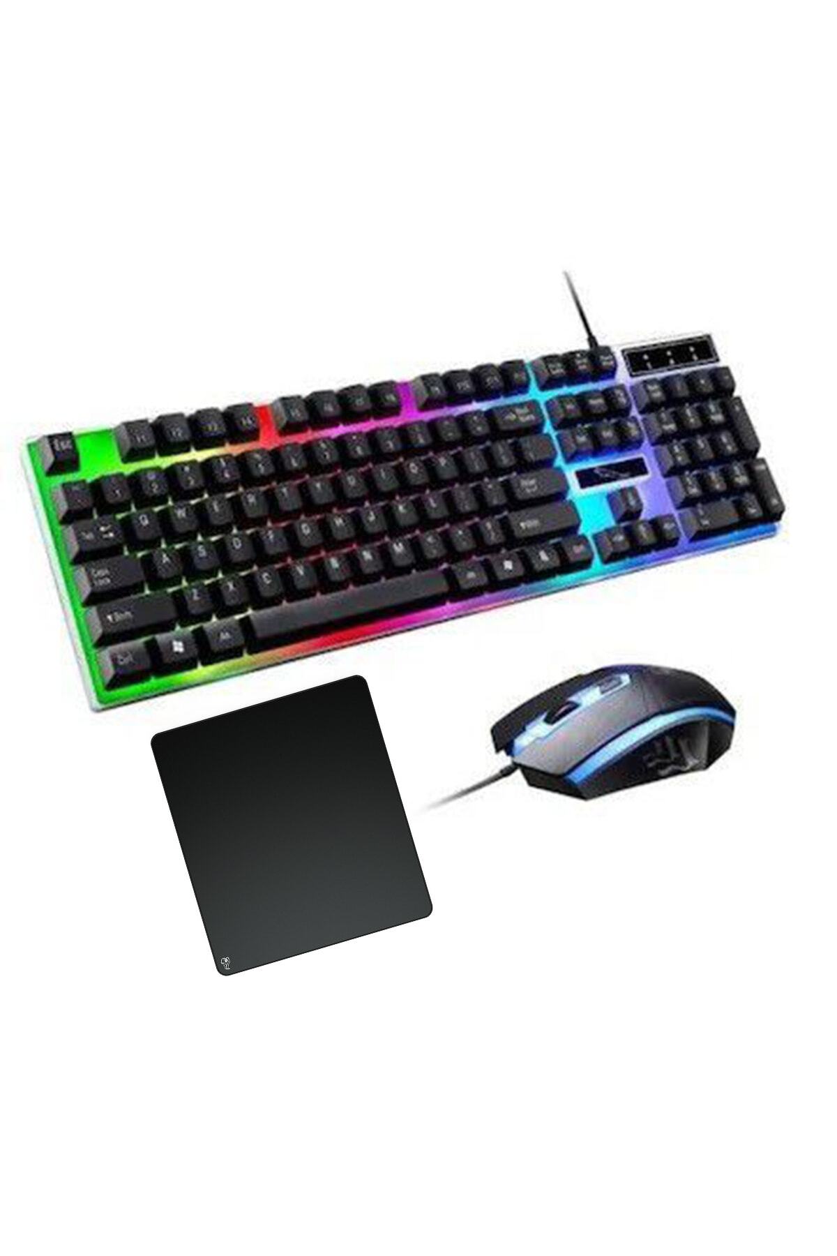 KLASİST Işıklı Oyuncu Klavye Mouse Seti Mousepad Hediyeli Pg8017 Yeni Nesil Gökkuşağı Aydınlatmalı Uyumlu