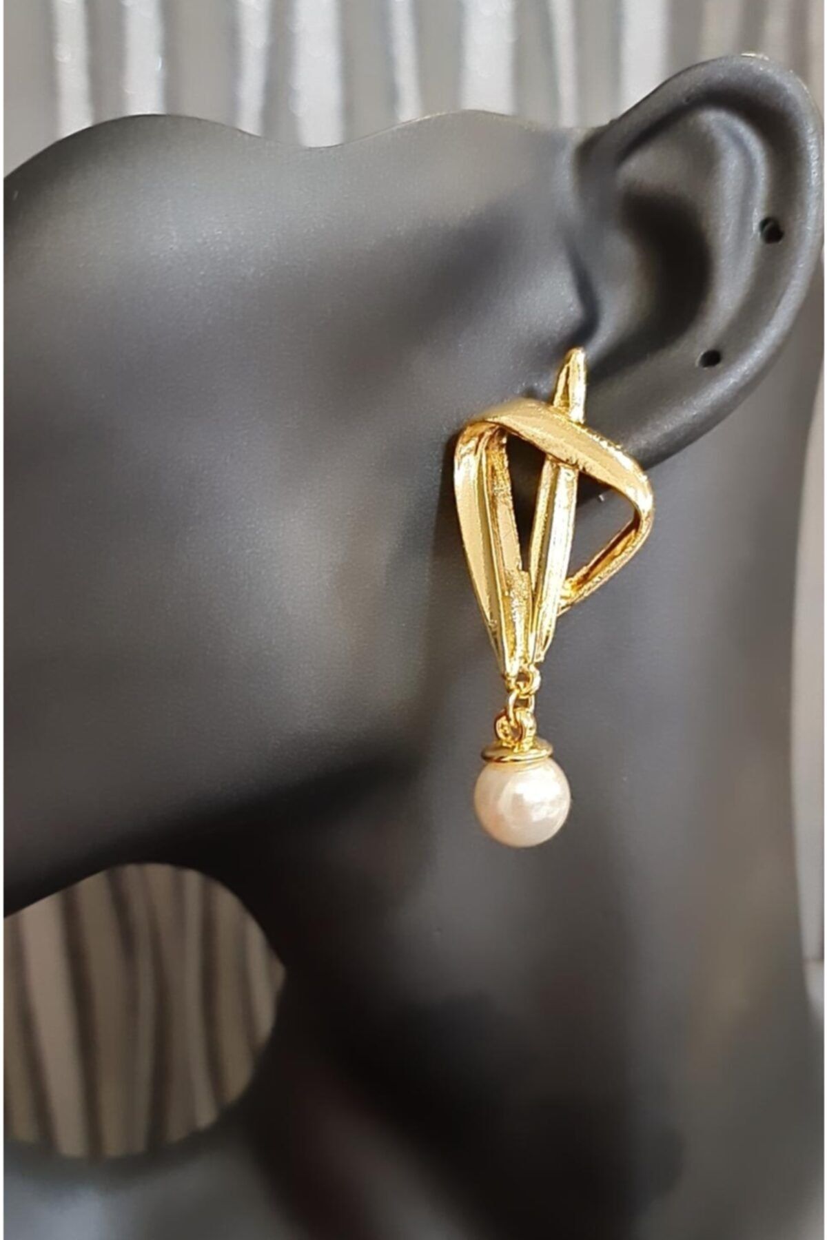 HOSBUTIK Gold Tasarım Inci Küpe