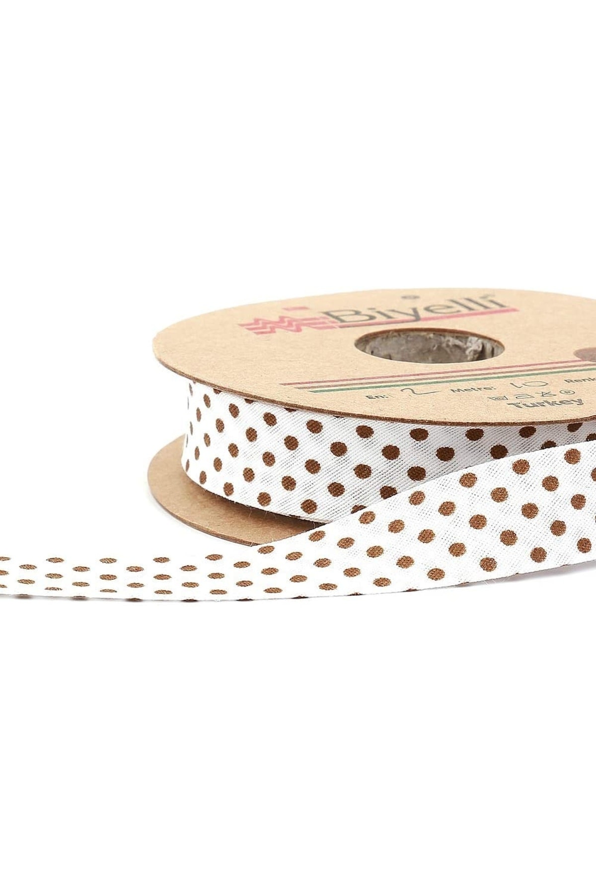 Biyelli Kahverengi Puantiyeli Katlı Verev Koton Biye