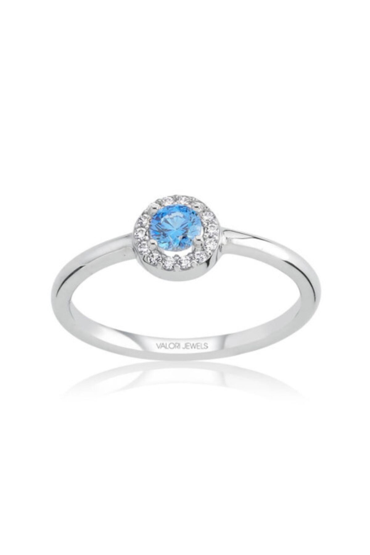 Valori Takı 0.25 Karat Swarovski Zirkon Mavi Yuvarlak Taşlı, Gümüş Yüzük