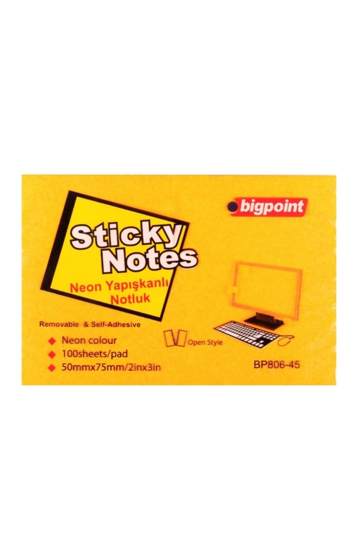 Bigpoint Yapışkanlı Not Kağıdı 75x50mm Neon Turuncu 12'li Paket