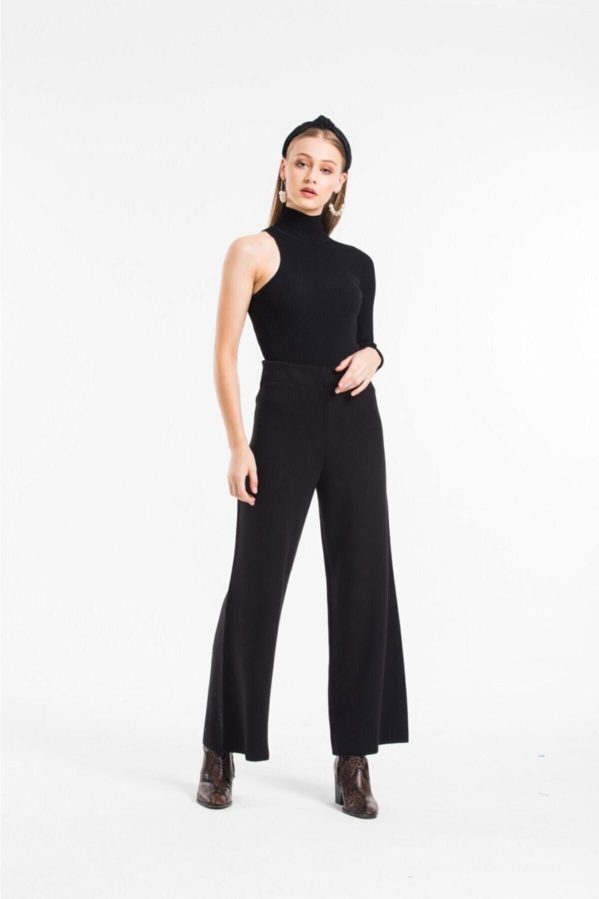 DreamModa Kadın Siyah Triko Örme Yünlü Pantalon