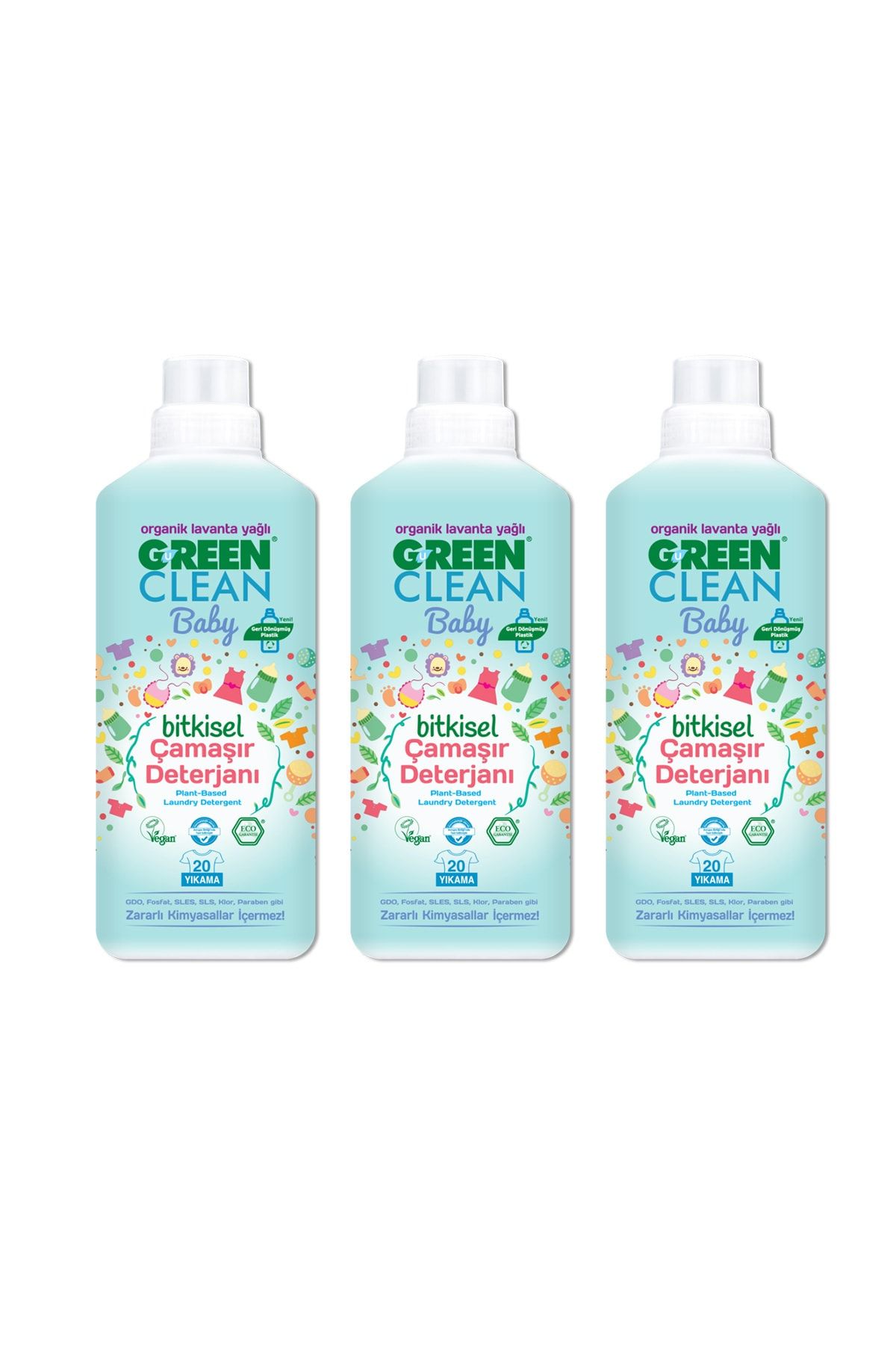 Green Clean Organik Lavanta Yağlı Baby Bitkisel Sıvı Çamaşır Deterjanı 1000 Ml 3'lü