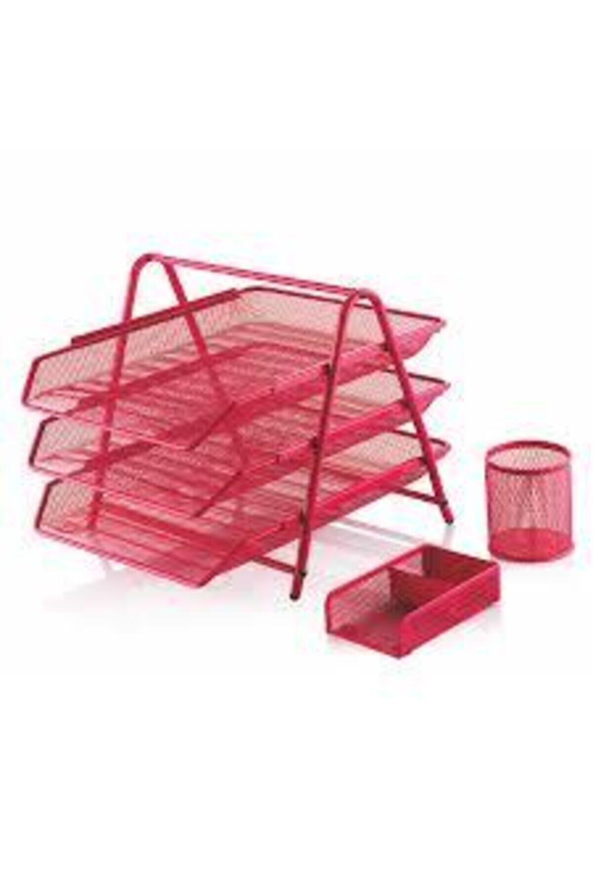 Cassa Evrak Rafı+kalemlik+kağıtlık Set Pembe