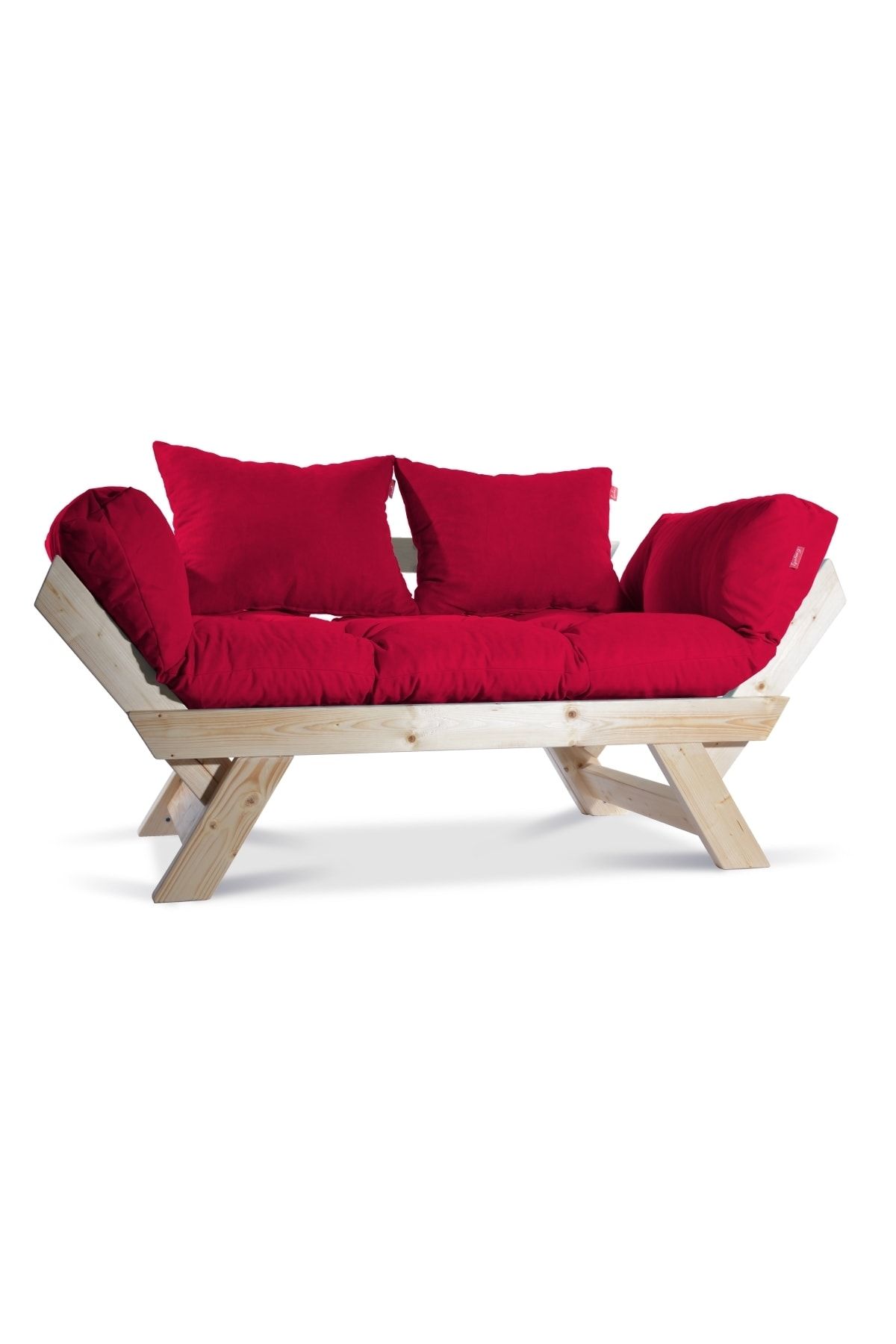 Mobildeco Wood Ahşap Doğal Kırmızı Iki Kişilik Bahçe Koltuğu