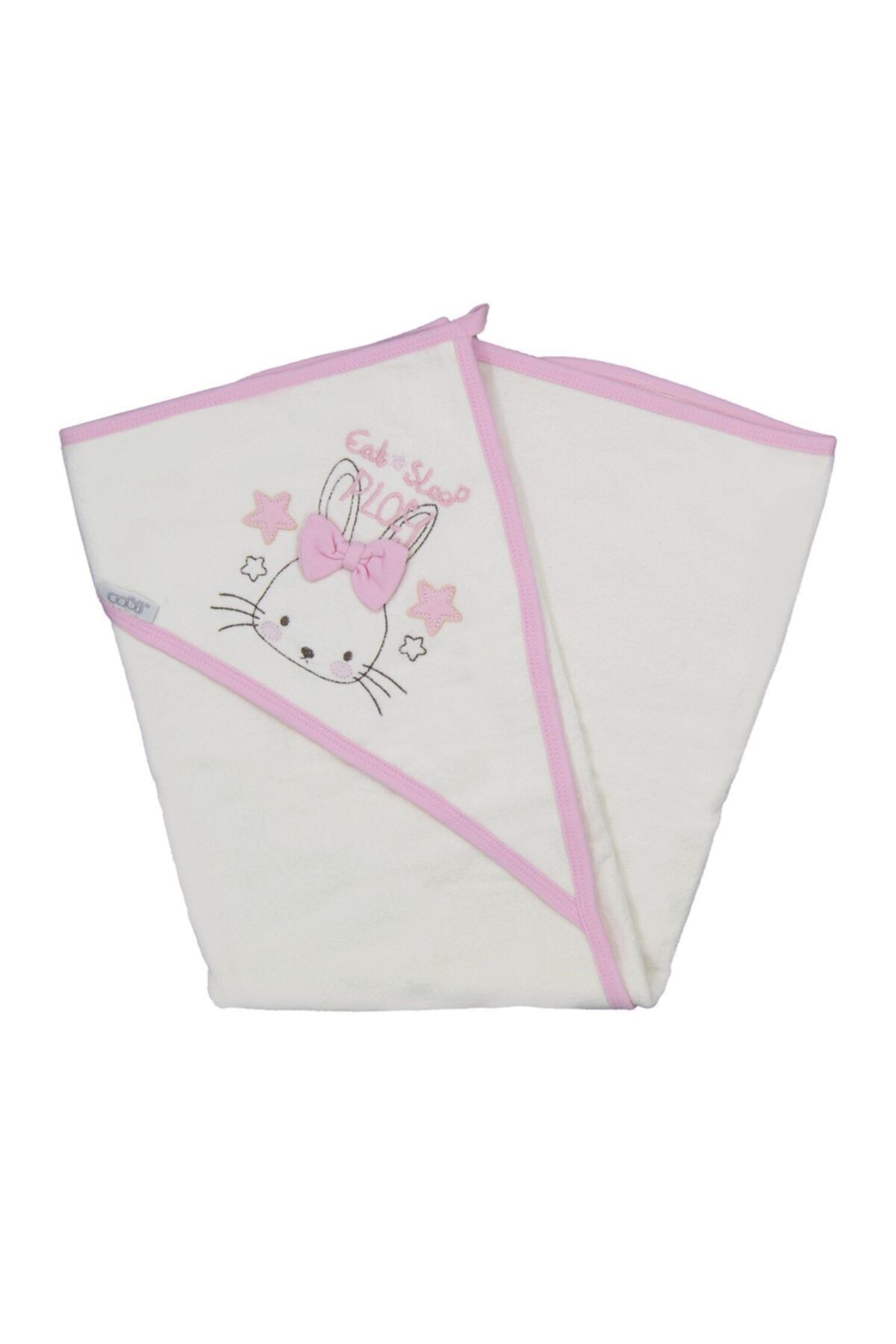 Sebi Bebe Bebek Pembe Beyaz Tavşanlı Banyo Havlusu 80x85 cm 8506