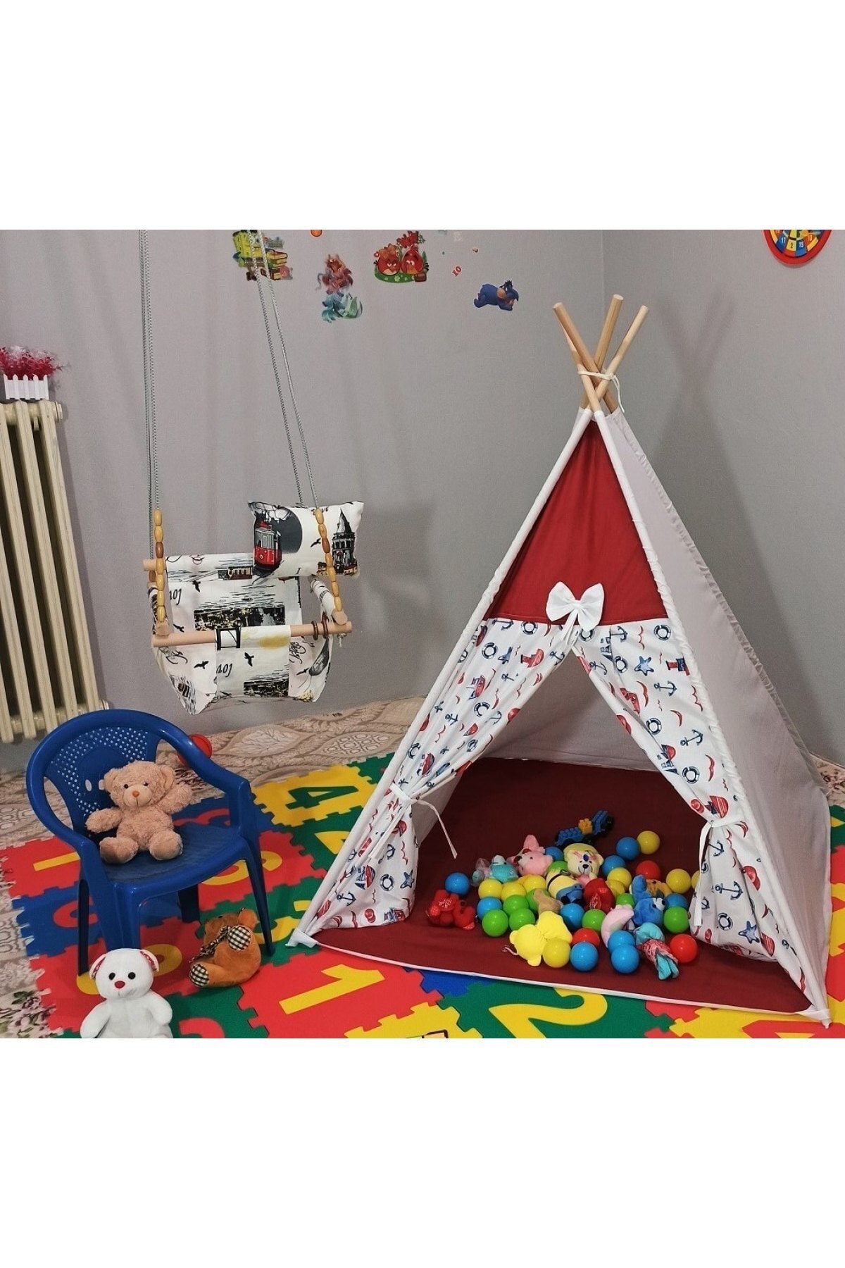 bibebe Bordo Kızılderili Çocuk Minderli Oyun Çadırı