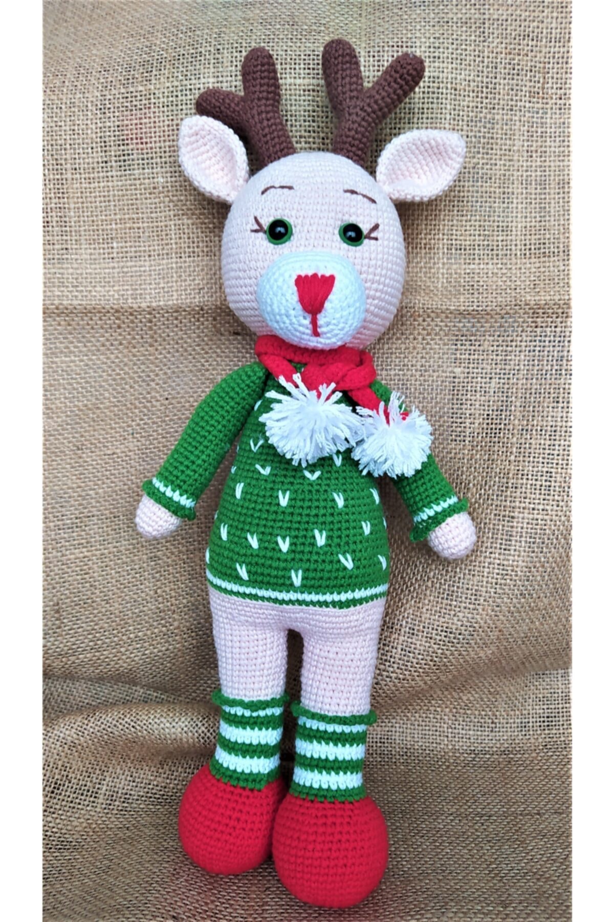 AguBebekler Amigurumi Yılbaşı Kostümlü Geyik - Yeşil Gözlü