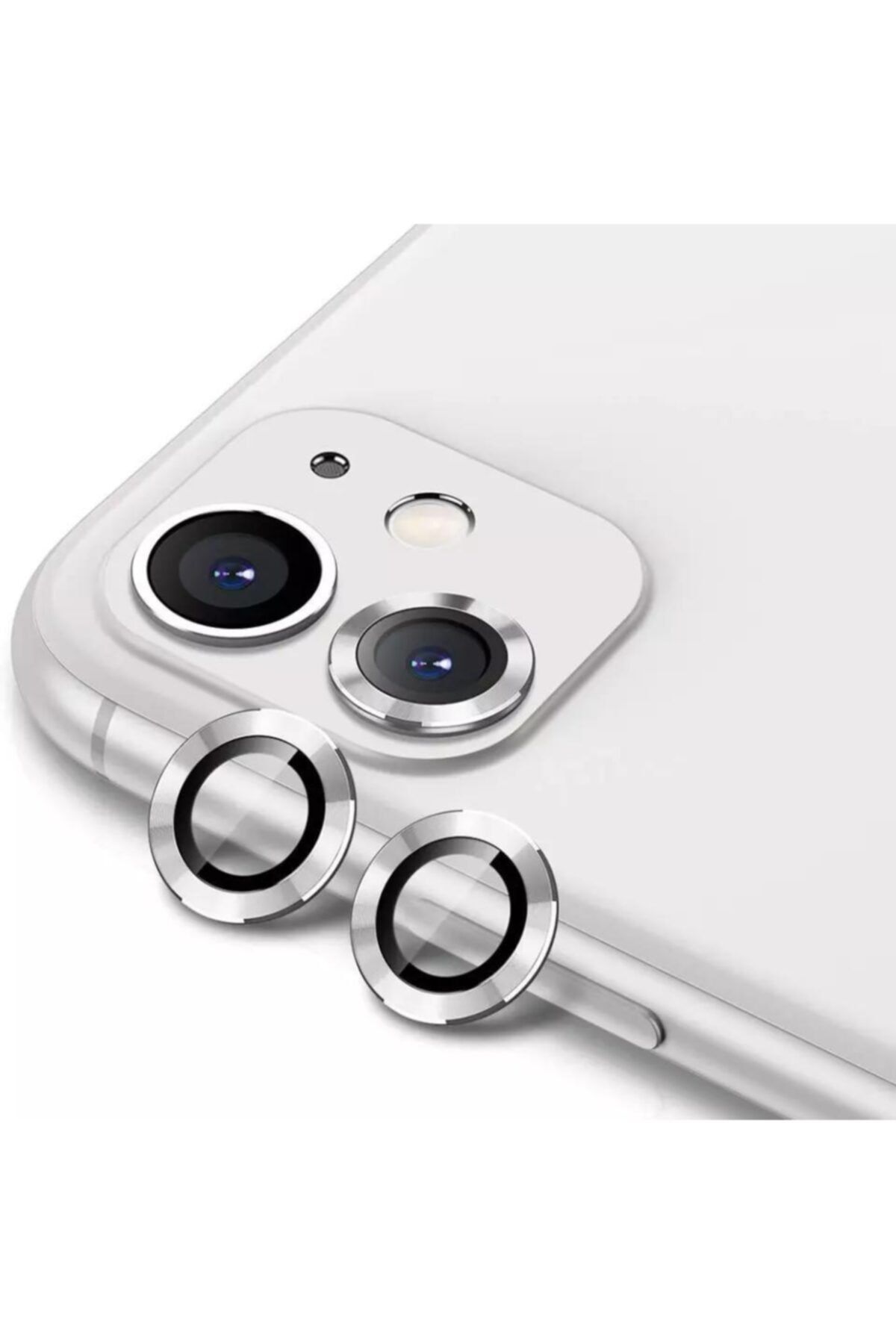 technerd Iphone 11 / 12 / 12 Mini Renkli Temperli Kamera Lens Koruyucu Gümüş (silver) - Ring Lens Protector