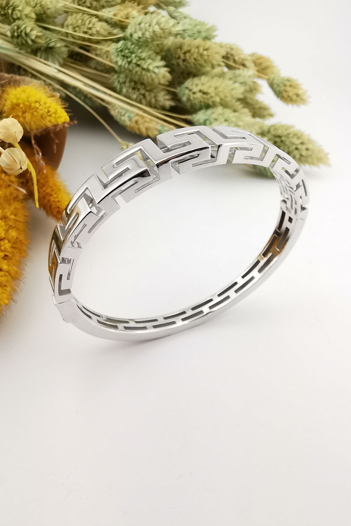 Utku Kuyumculuk Labirent Yılan Desenli Beyaz Altın Bilezik