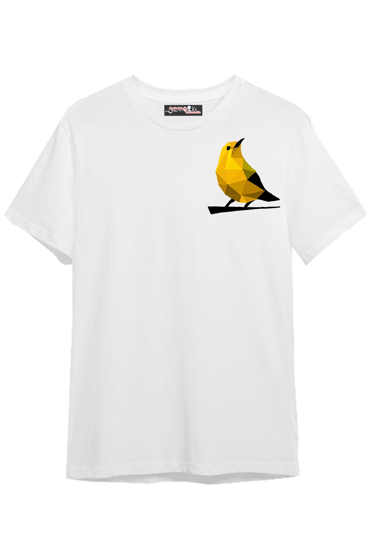 Gizmorki Özel Tasarım, Bisiklet Yaka, Pamuklu, Kısa Kollu,beyaz T-shirt:''sarı Kanarya''