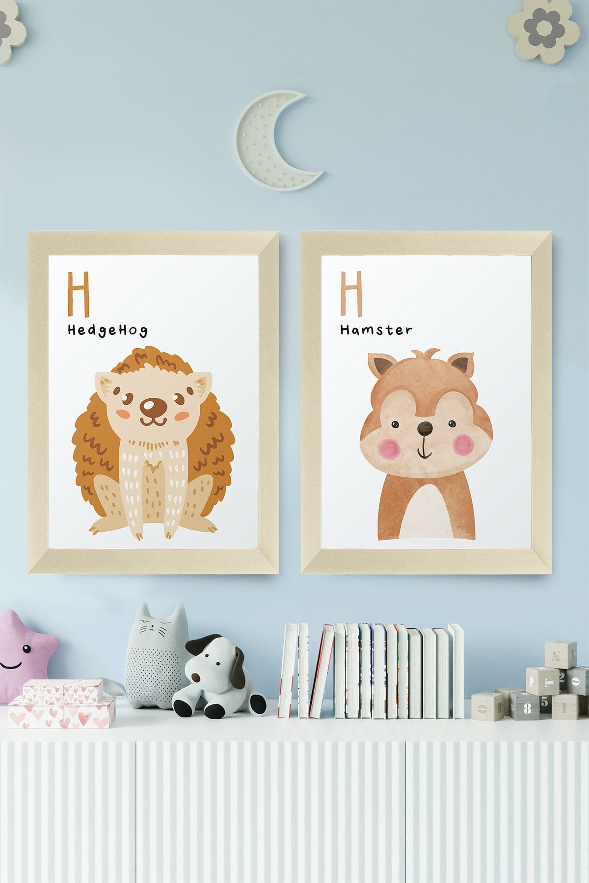 digital art 2'li Set Bebek/çocuk Odası Kirpi-hamster Sevimli Hayvan Figürlü Tablo Seti Ahşap