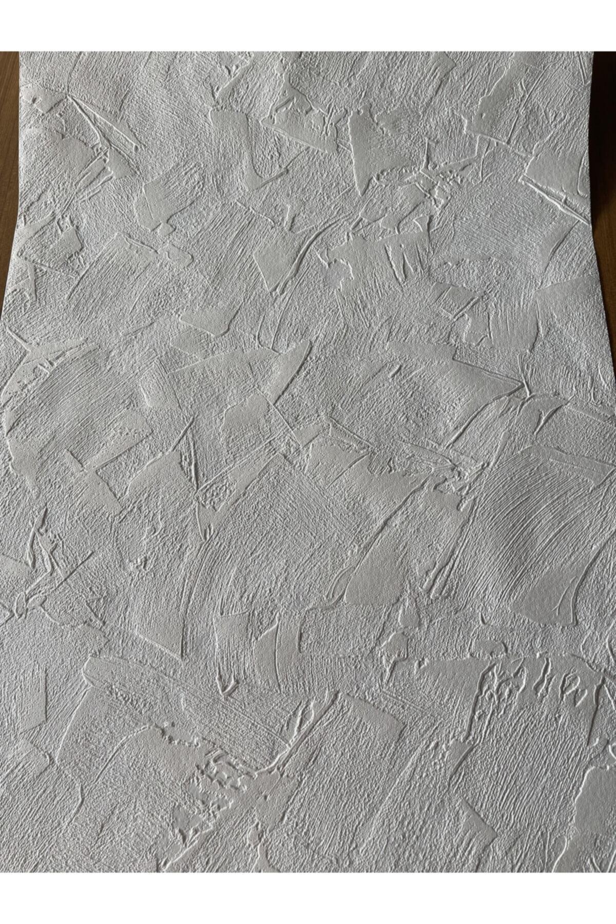 BAŞYAPI DİZAYN Beyaz Fırça Darbeli Ithal Vinly Duvar Kağıdı (5m²)