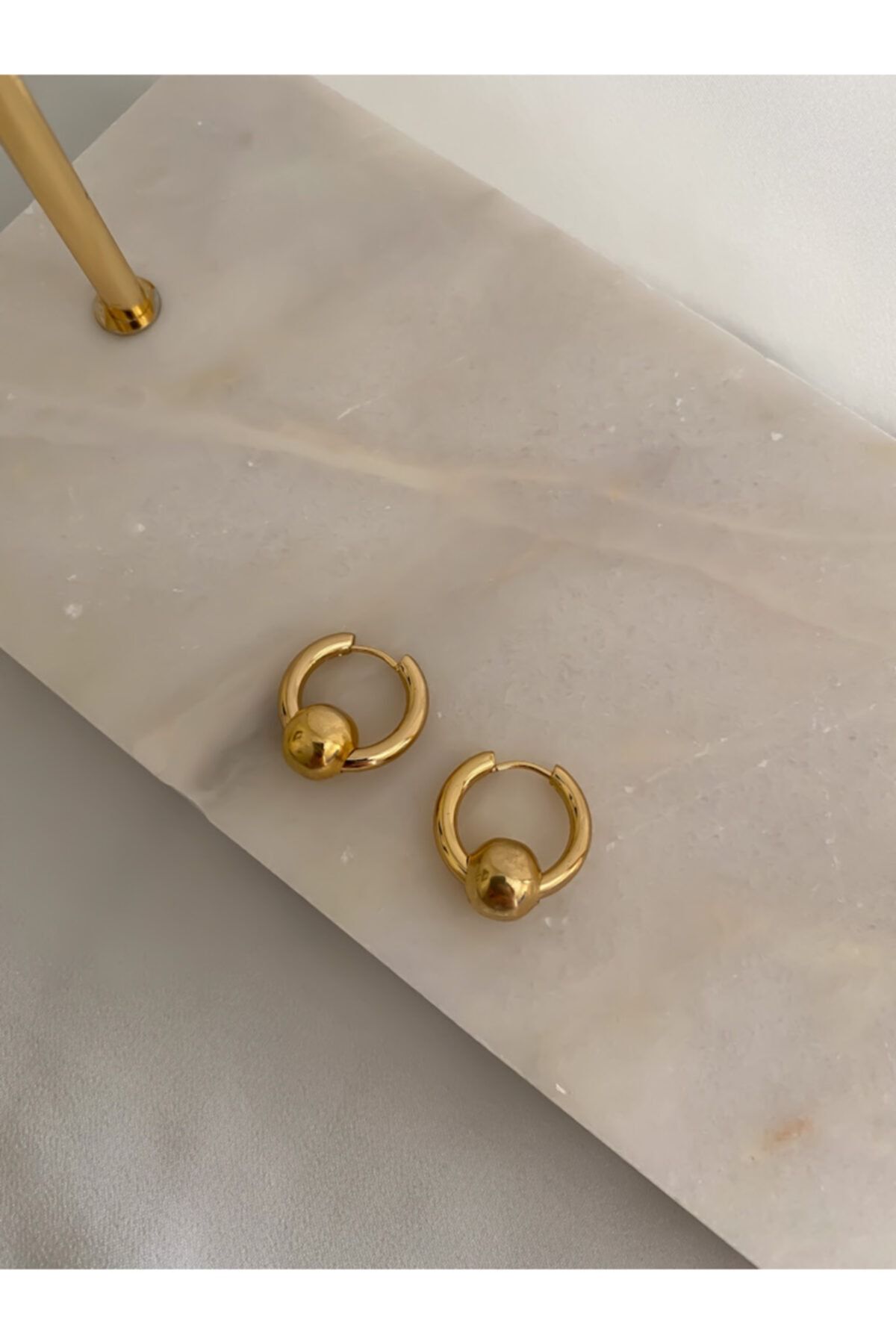 Lucky Designs Çelik Halka Gold Topçuk Küpe