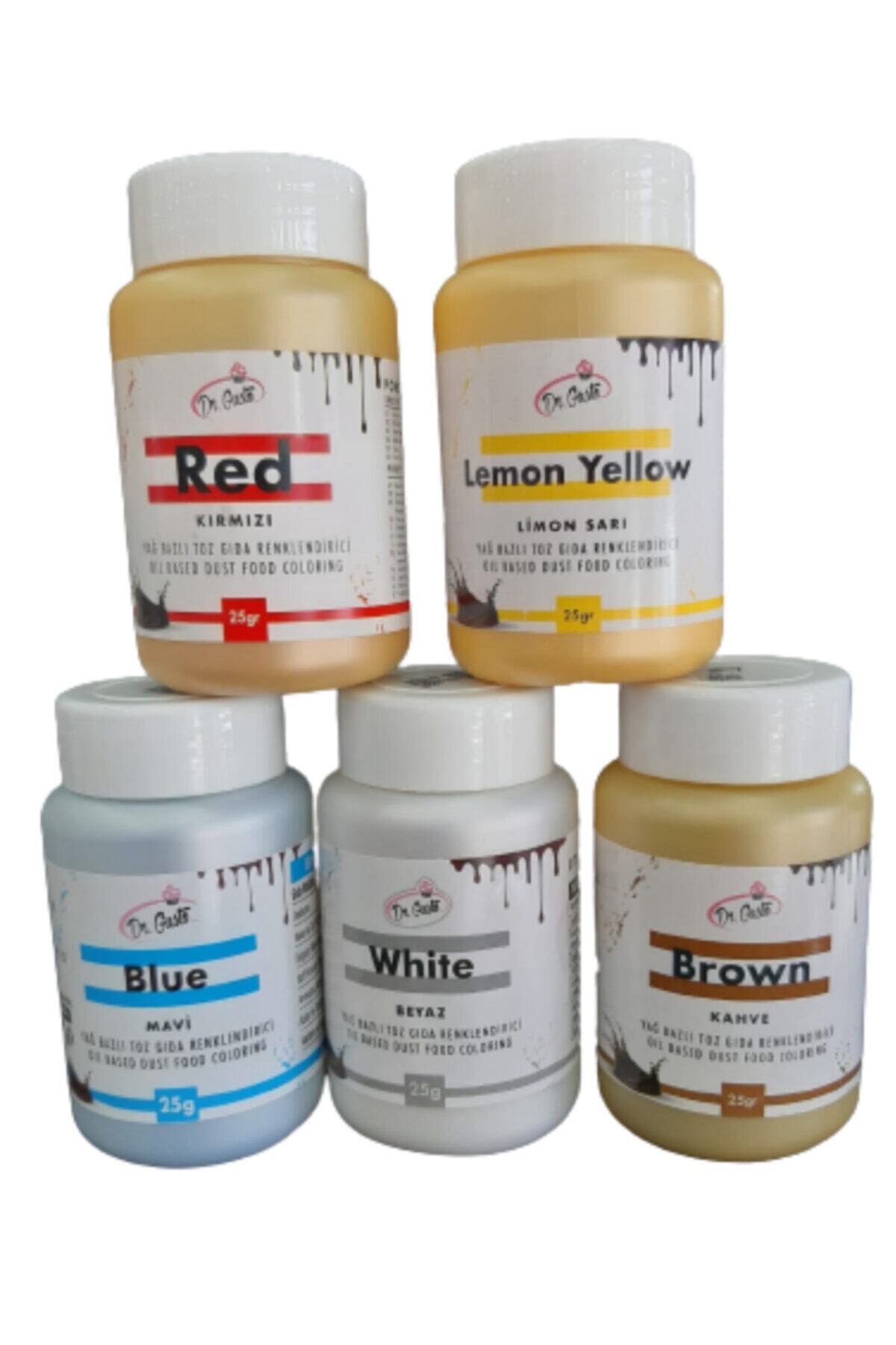 Dr. Gusto Dr Gusto 5 Li Set Limon Sarı / Kahve / Kırmızı / Beyaz / Mavi Yağ Bazlı Toz Gıda Boya 25gr