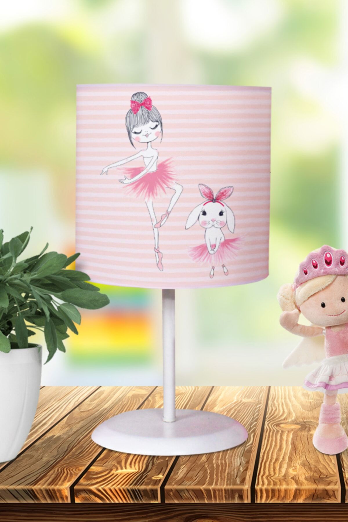 Moonstar Online Balerin Ve Tavşan Pembe Çocuk Odası Abajur