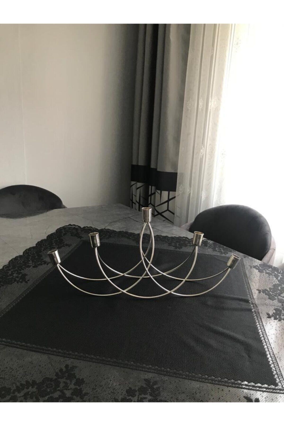 sevince home Metal Beşli Şamdan Kayık Mumluk