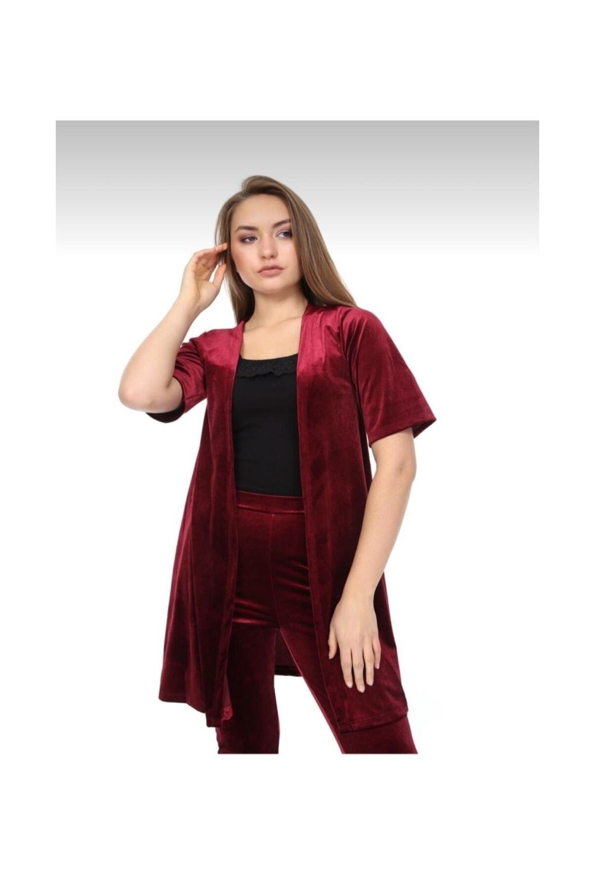 MACFLY Kadın Bordo Kadife Alt Üst Takım