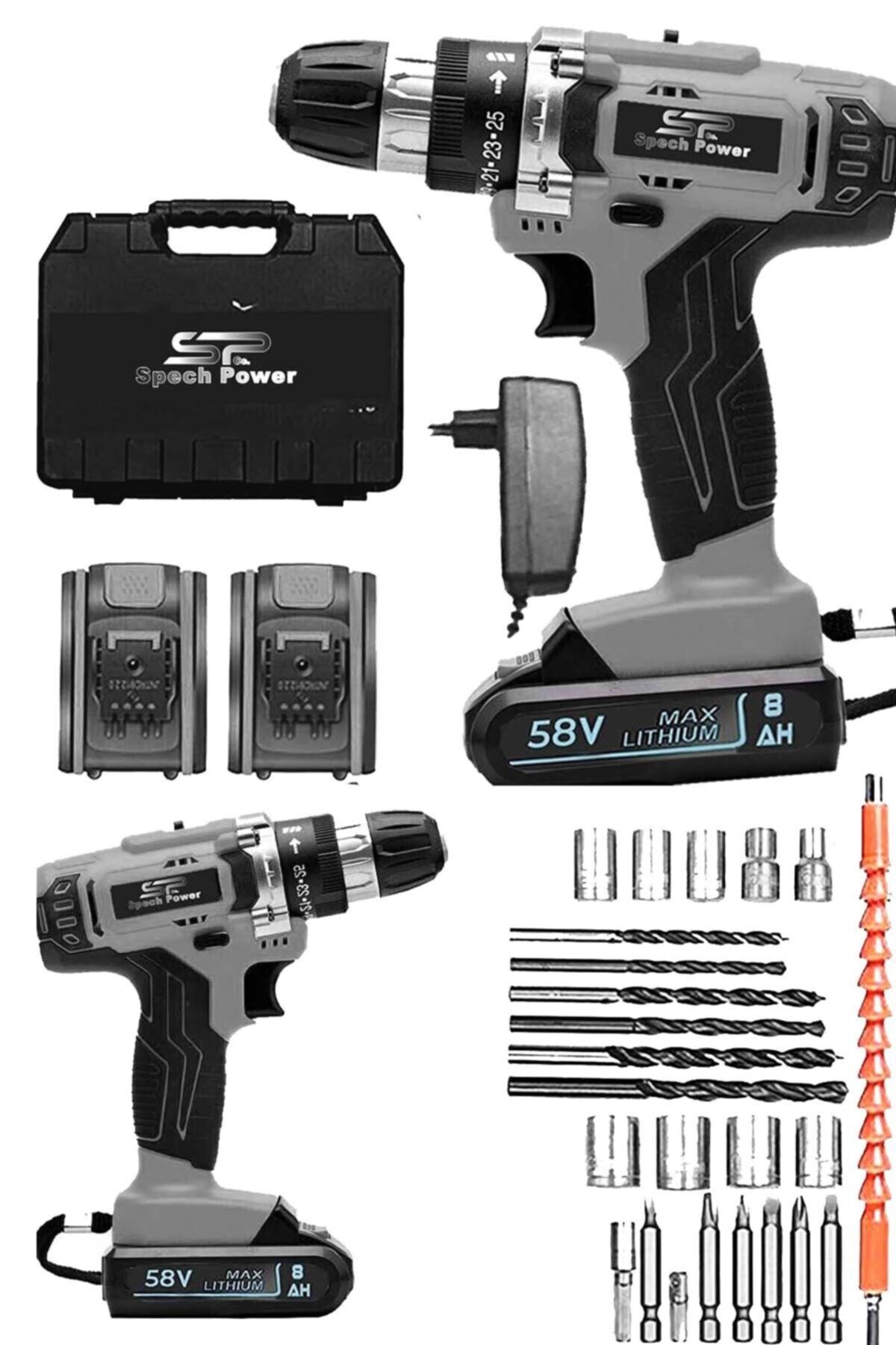 Spech Power X-torq Serisi 58 Volt 8 Amper Titanyum Sargılı Metal Şanzumanlı Çift Akülü Vidalama Matkap