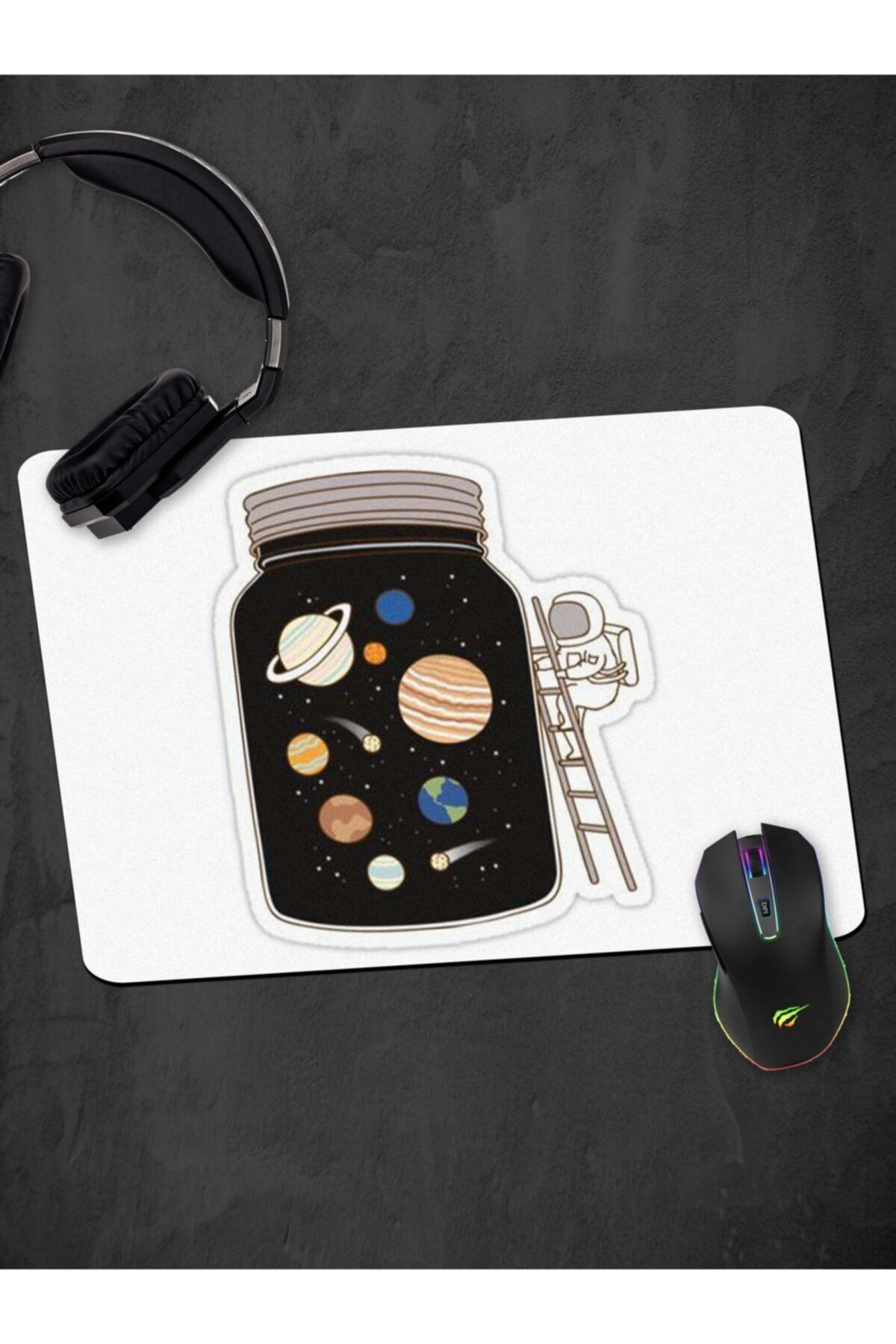 Panorama Ajans Minimal Kavanoz Gezegen Büyük Boy Mouse Pad