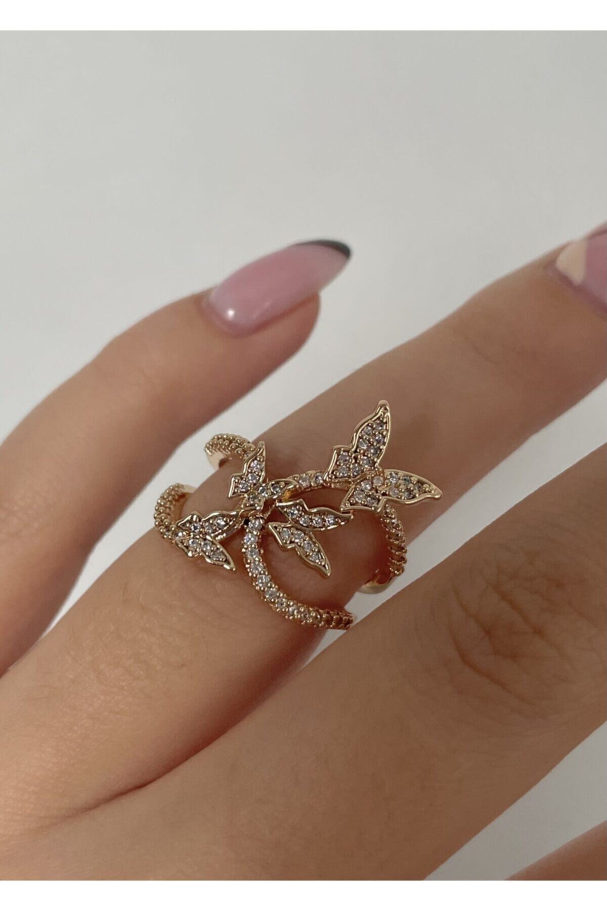 KİLİGİSTANBUL Gold Renk Kelebekli Yüzük