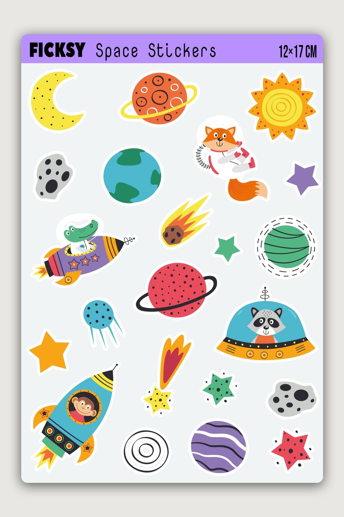 Ficksy Sevimli Kozmik Hayvanlar Sticker Seti - 22 Adet Etiket Çıkartma