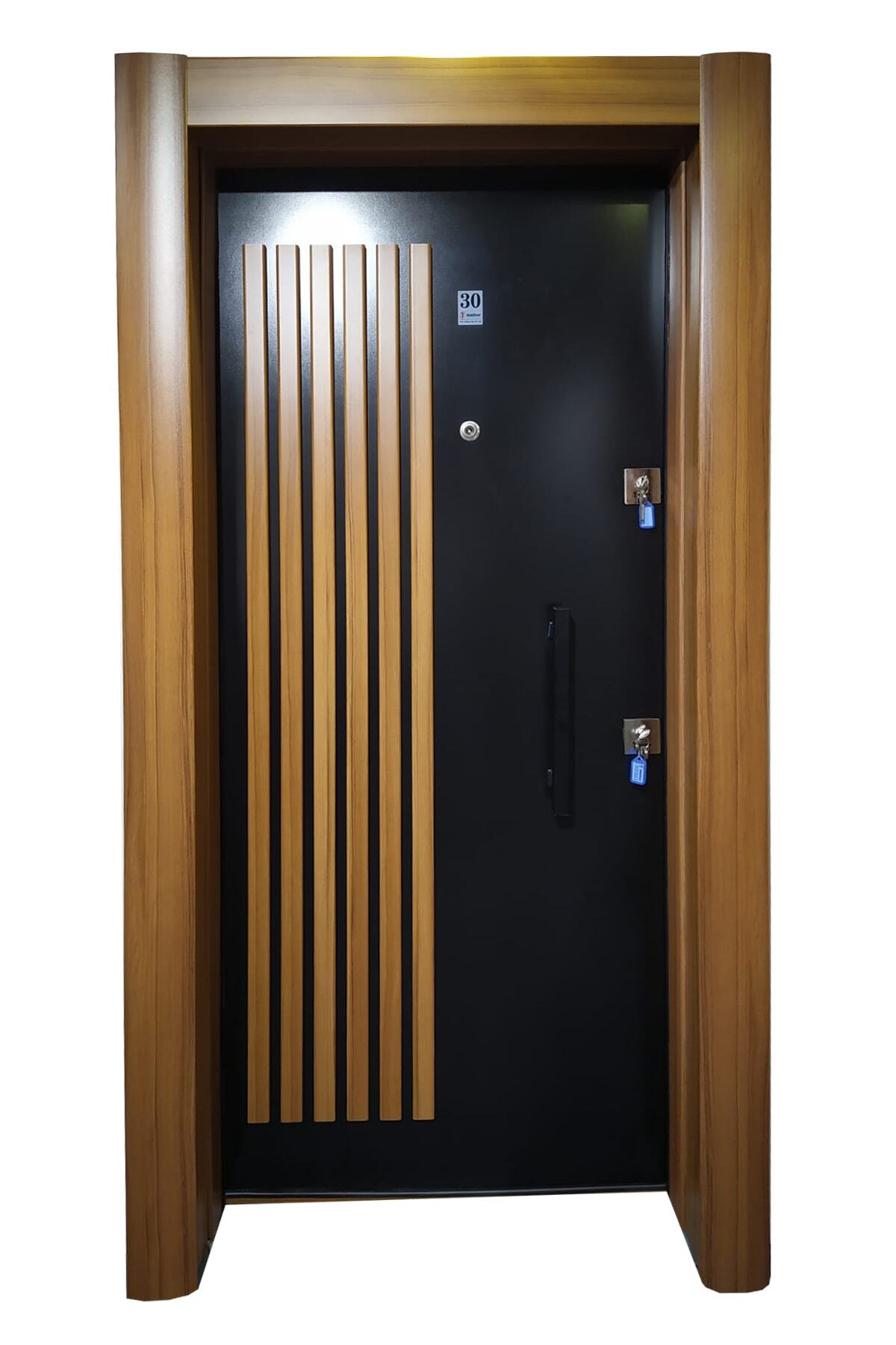 Tezdoor Tez3458 Model Ahşap Kaplama Kabartma Desenli Çelik Kapı Daire Kapısı