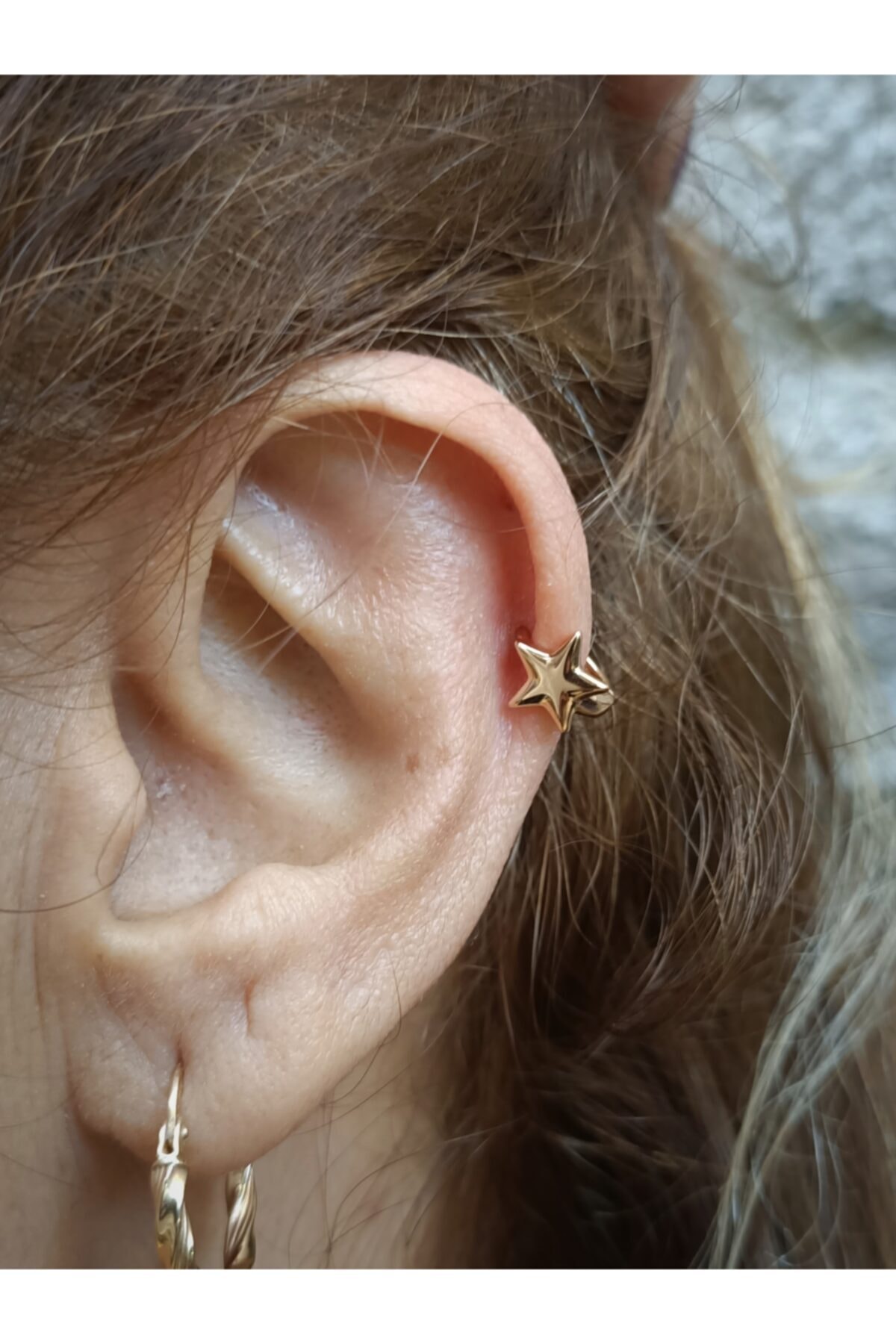 Arescollection Cerrahi Çelik Yıldız Detay Mini Halka Tragus Helix Piercing