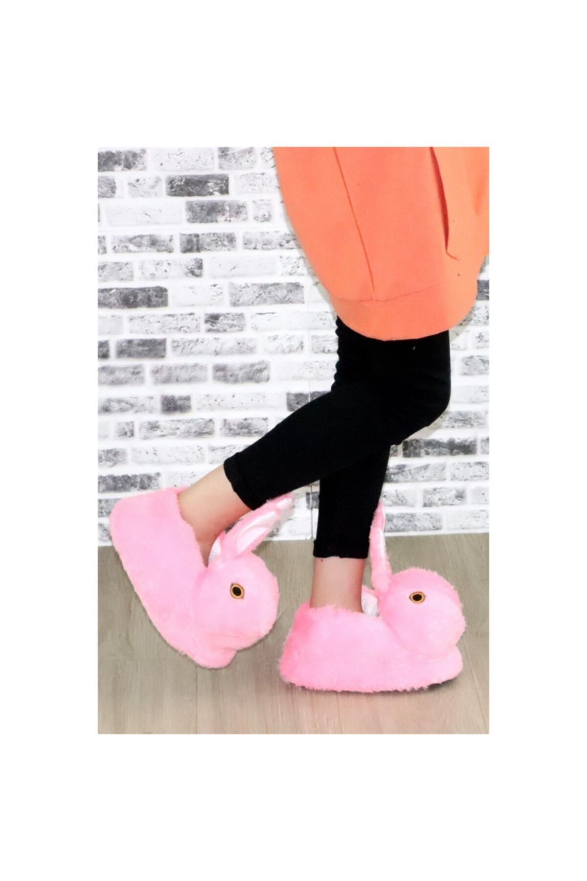 Föz 0828 Pembe Tavşan Figürlü Peluş Bayan Panduf Ev Botu