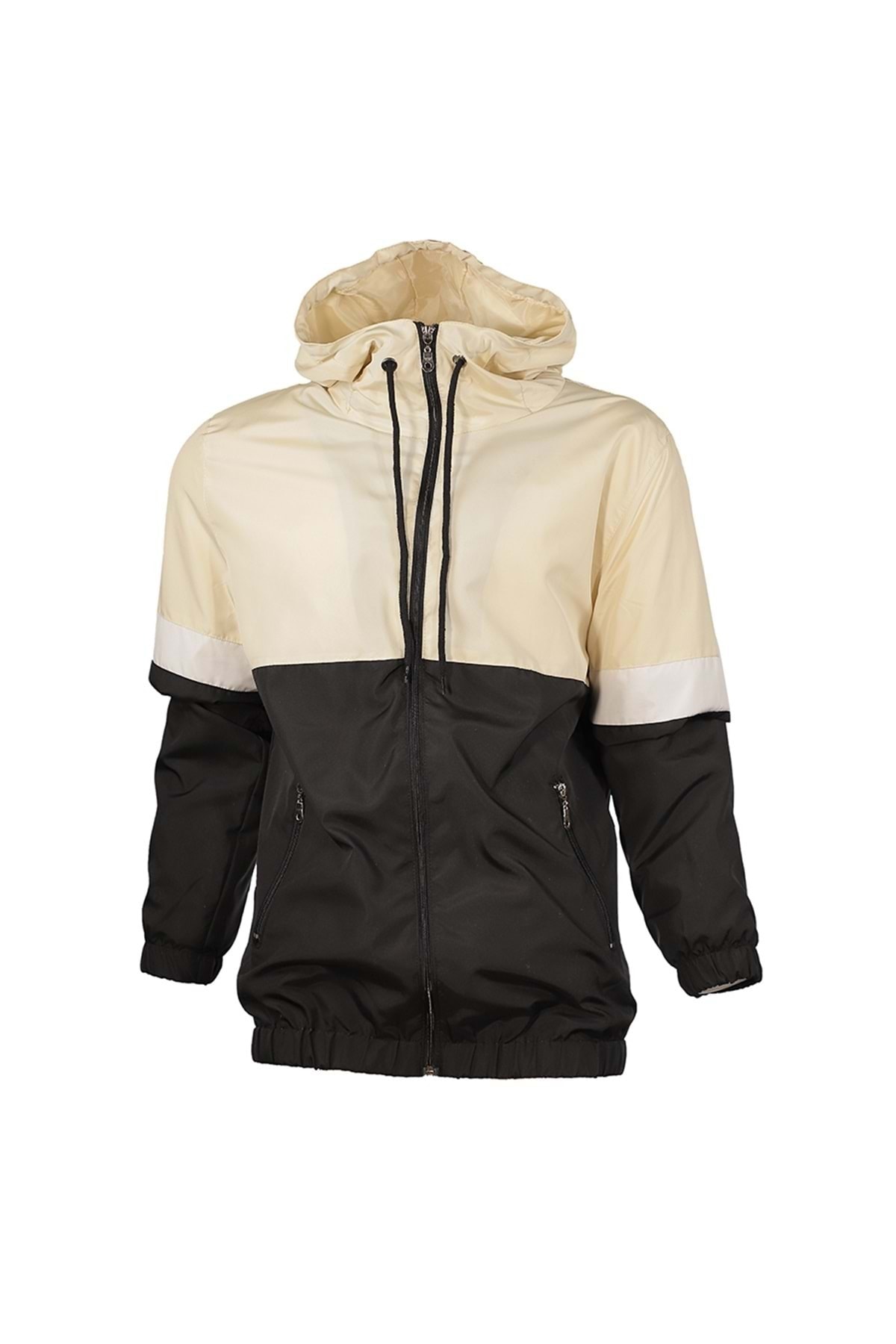 canbega Krem Beyaz Siyah Kapşonlu Yağmurluk