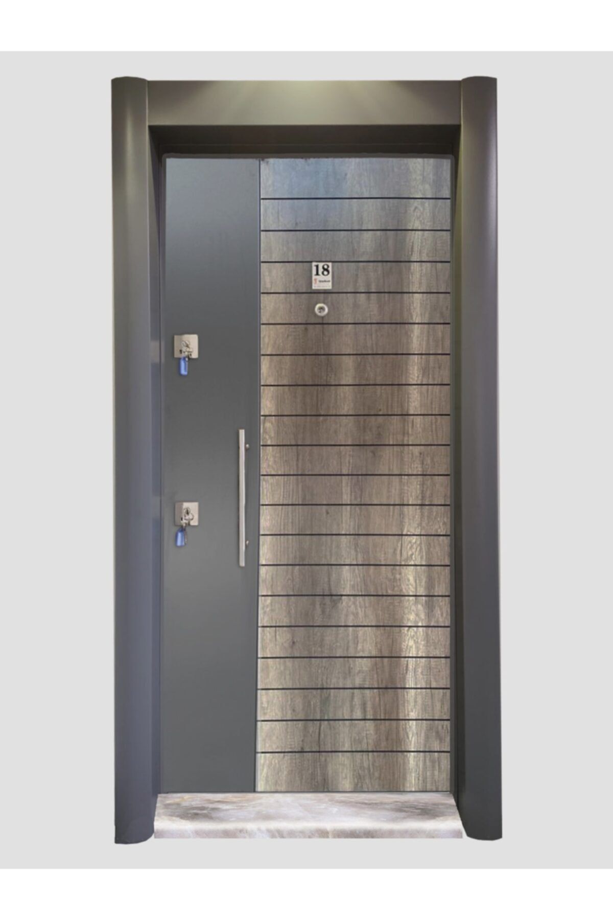 Tezdoor Tez1449 Antrasit Statik Kasalı Düz Model Çelik Kapı, Tırnaklı Daire Kapısı